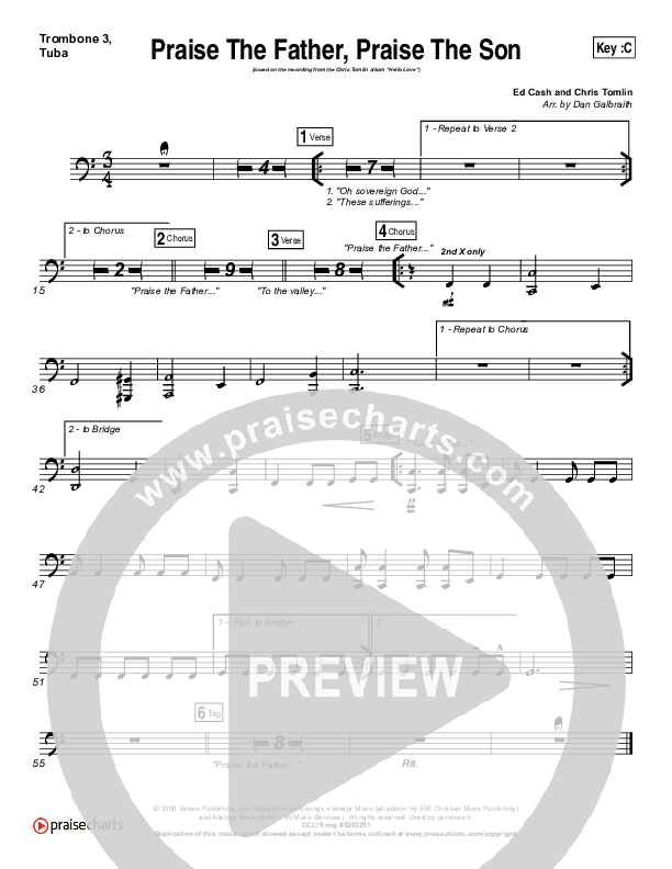Praise The Father Praise The Son Trombone 3/Tuba (Chris Tomlin)