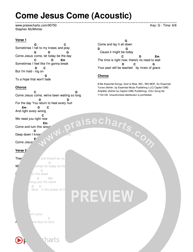 Come Jesus Come (Acoustic) Chords & Lyrics (Stephen McWhirter)