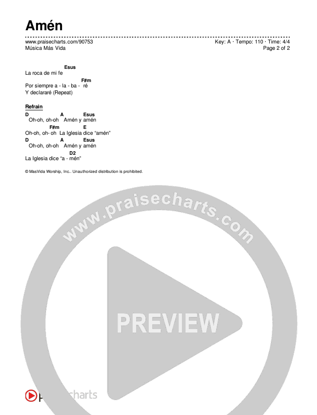 Amén Chord Chart (Música Más Vida)