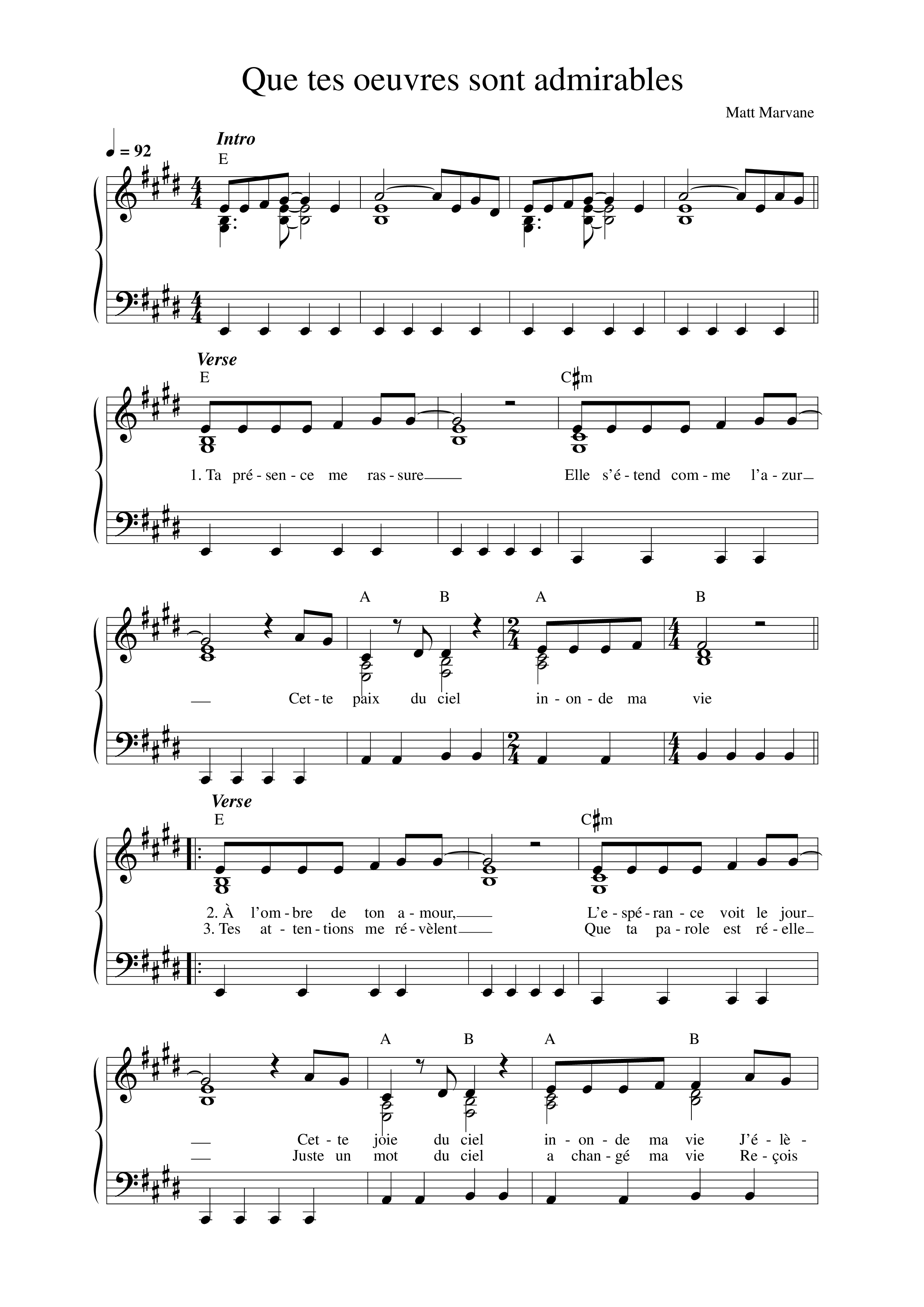 Que tes œuvres sont admirables Lead Sheet Melody (Matt Marvane & RESISTANCE)