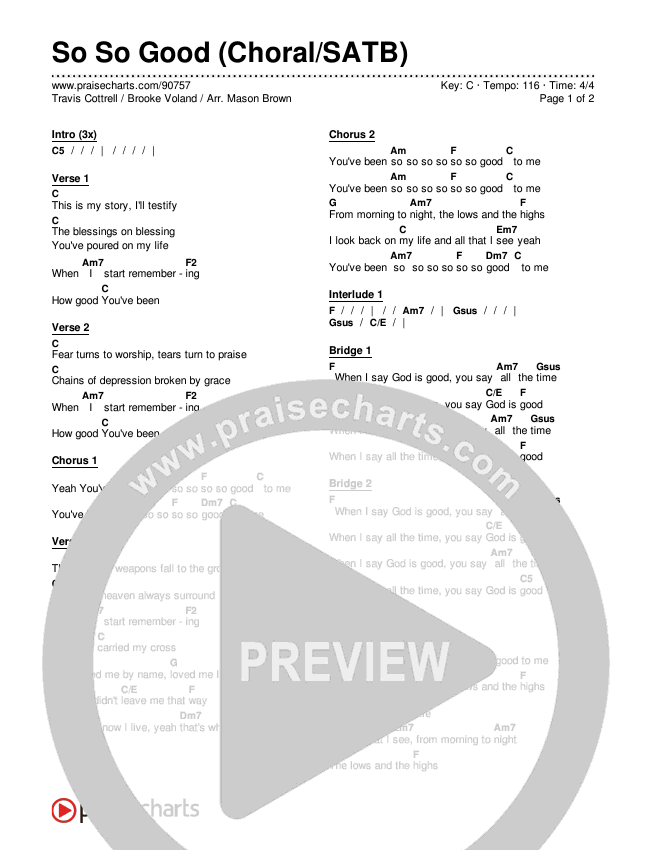 So So Good (Choral/SATB) Chords & Lyrics (Travis Cottrell / Brooke Voland / Arr. Mason Brown)