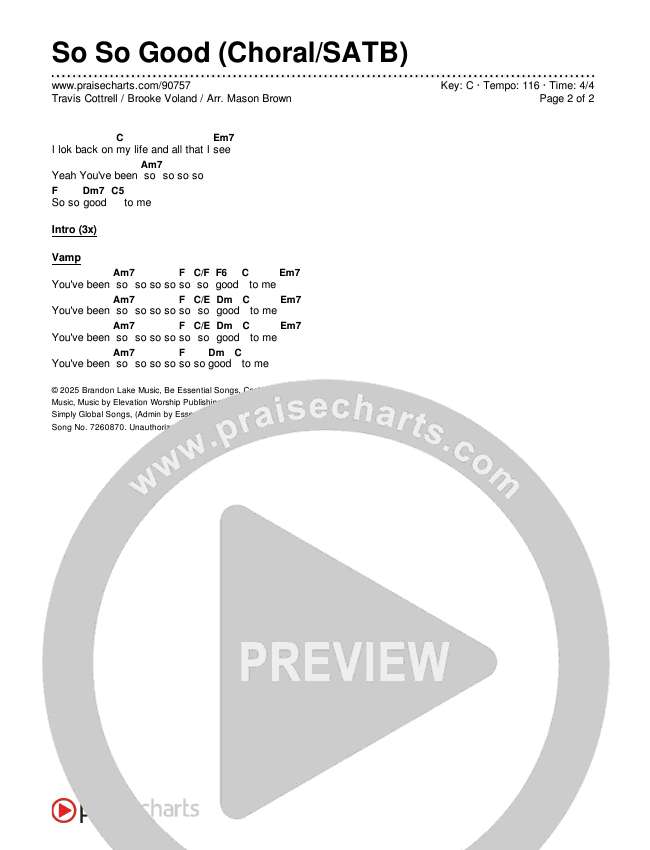 So So Good (Choral/SATB) Chords & Lyrics (Travis Cottrell / Brooke Voland / Arr. Mason Brown)