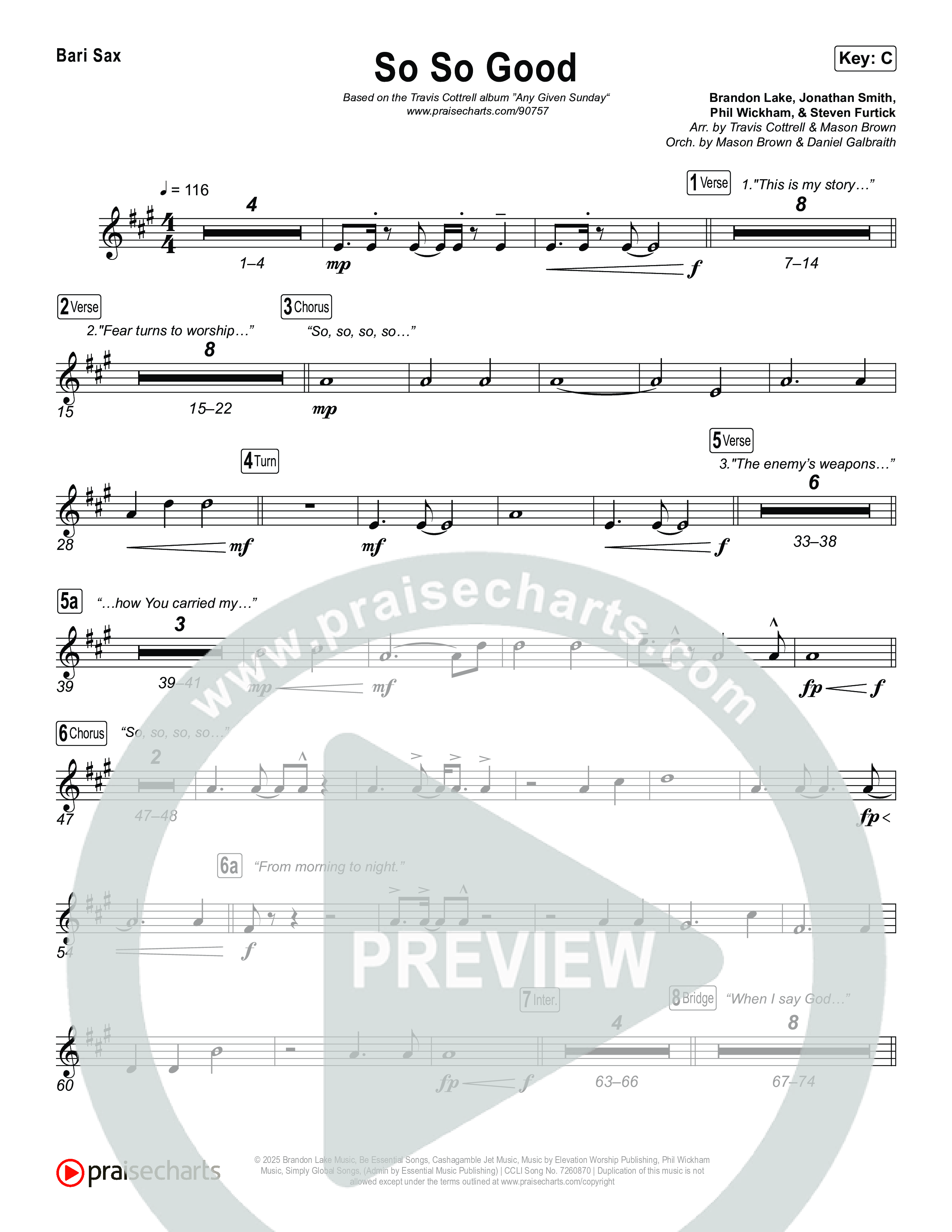 So So Good (Choral/SATB) Bari Sax (Travis Cottrell / Brooke Voland / Arr. Mason Brown)