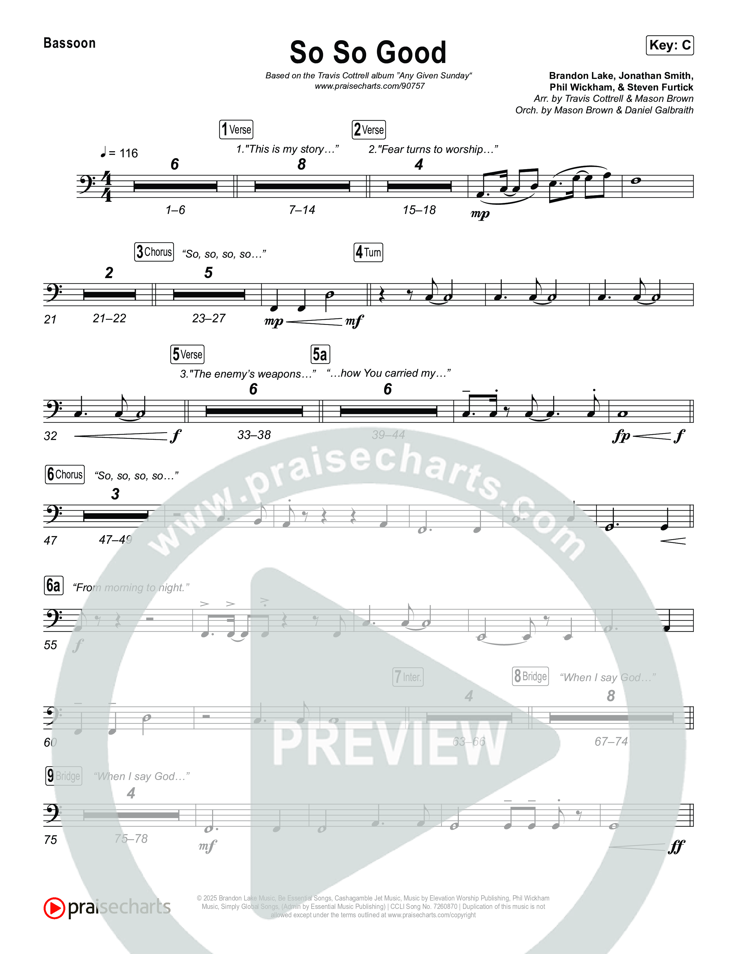 So So Good (Choral/SATB) Bassoon (Travis Cottrell / Brooke Voland / Arr. Mason Brown)