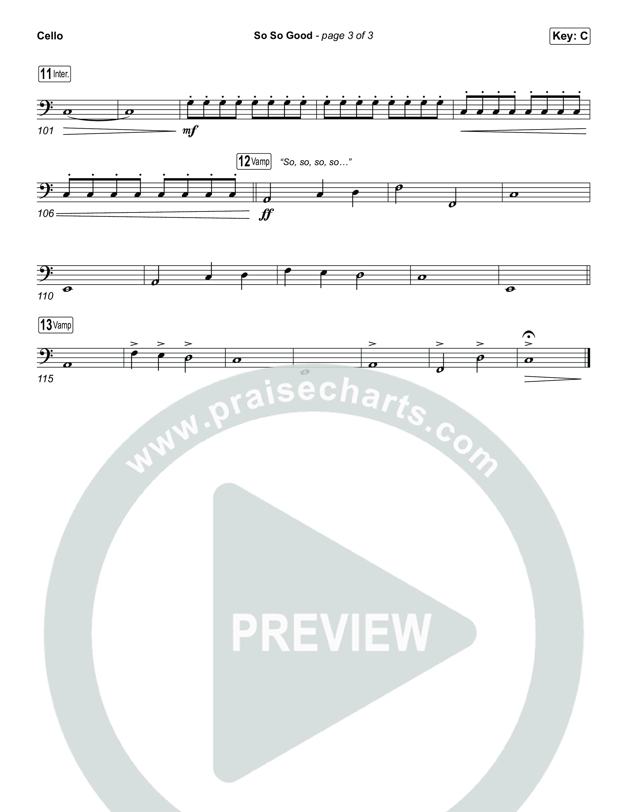 So So Good (Choral/SATB) Cello (Travis Cottrell / Brooke Voland / Arr. Mason Brown)