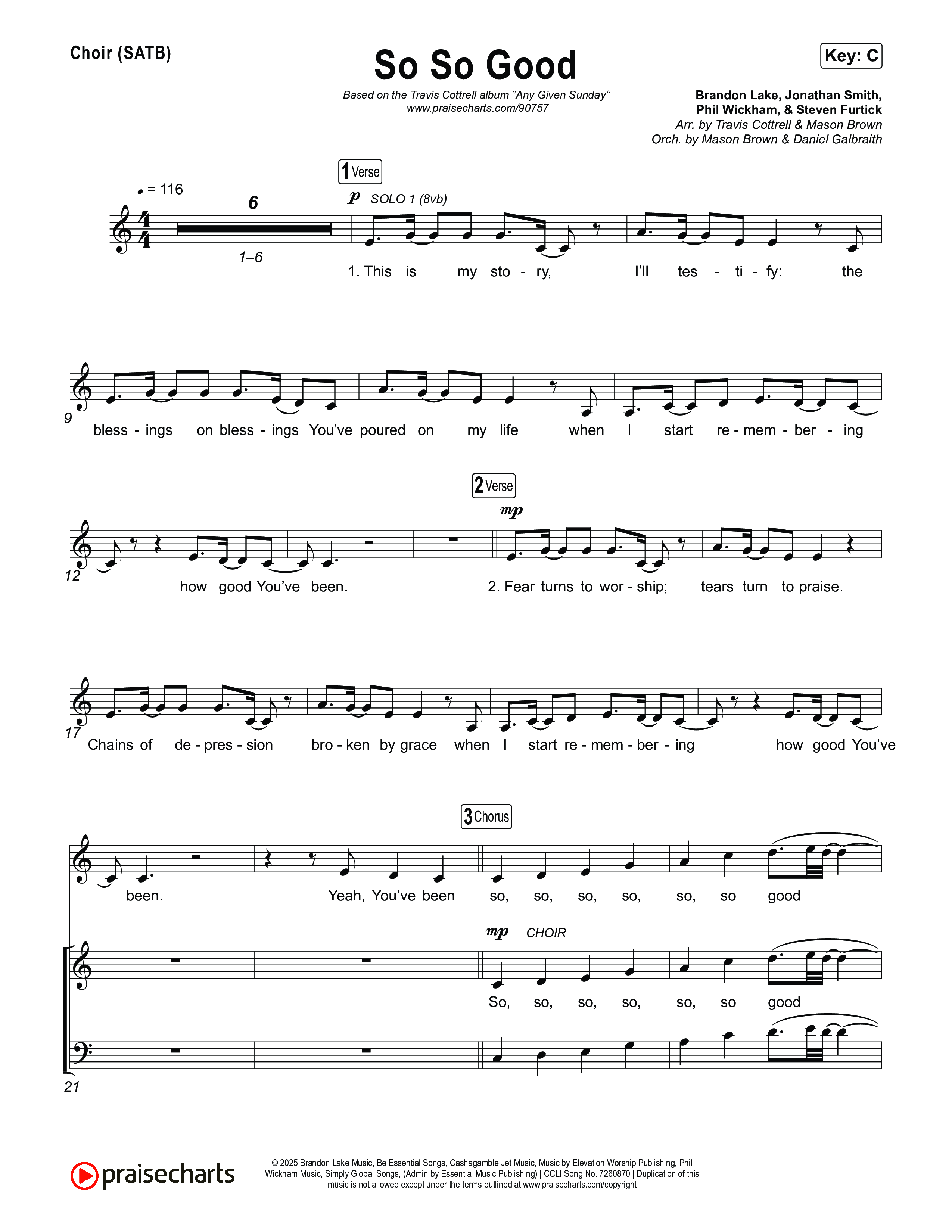 So So Good (Choral/SATB) Choir Sheet (SATB) (Travis Cottrell / Brooke Voland / Arr. Mason Brown)