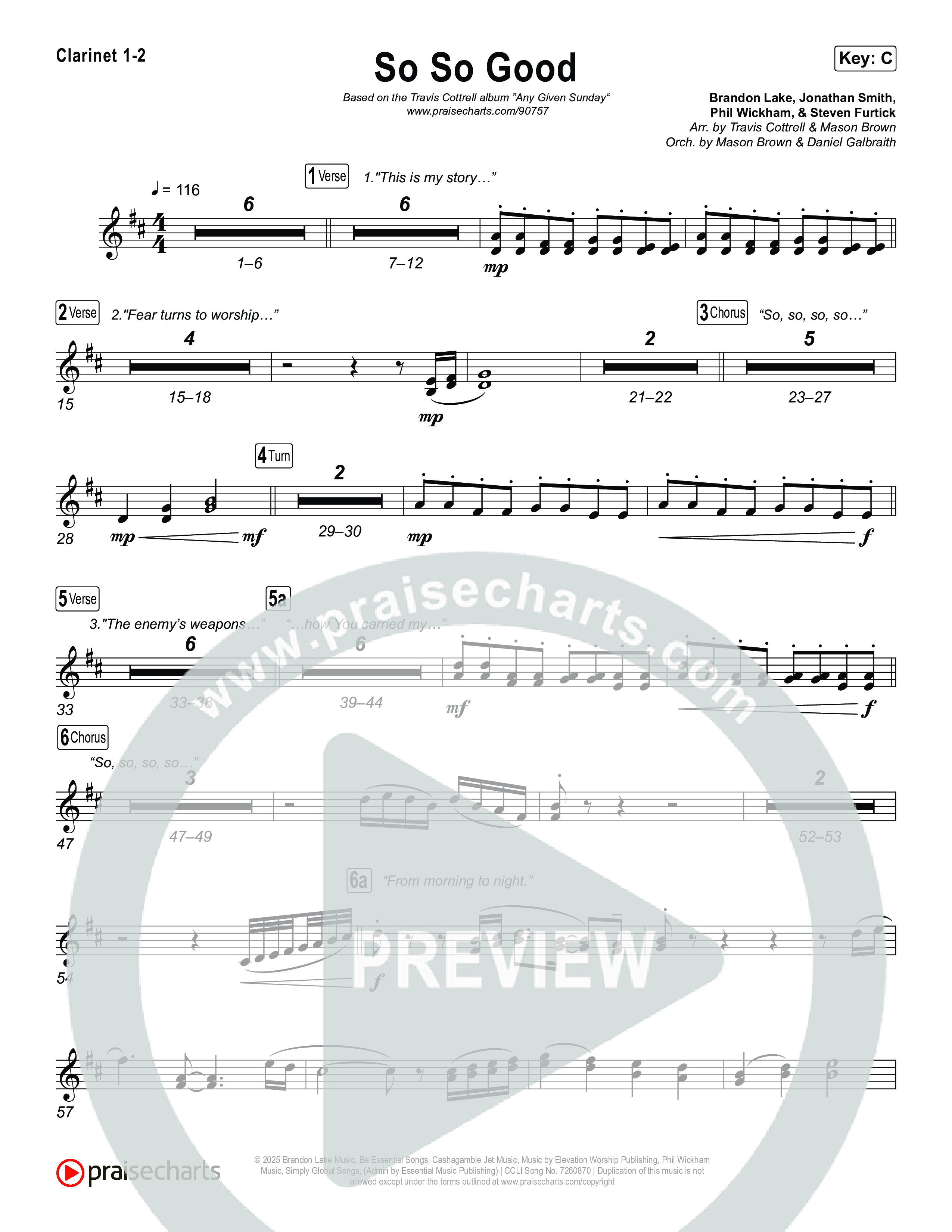 So So Good (Choral/SATB) Clarinet 1,2 (Travis Cottrell / Brooke Voland / Arr. Mason Brown)
