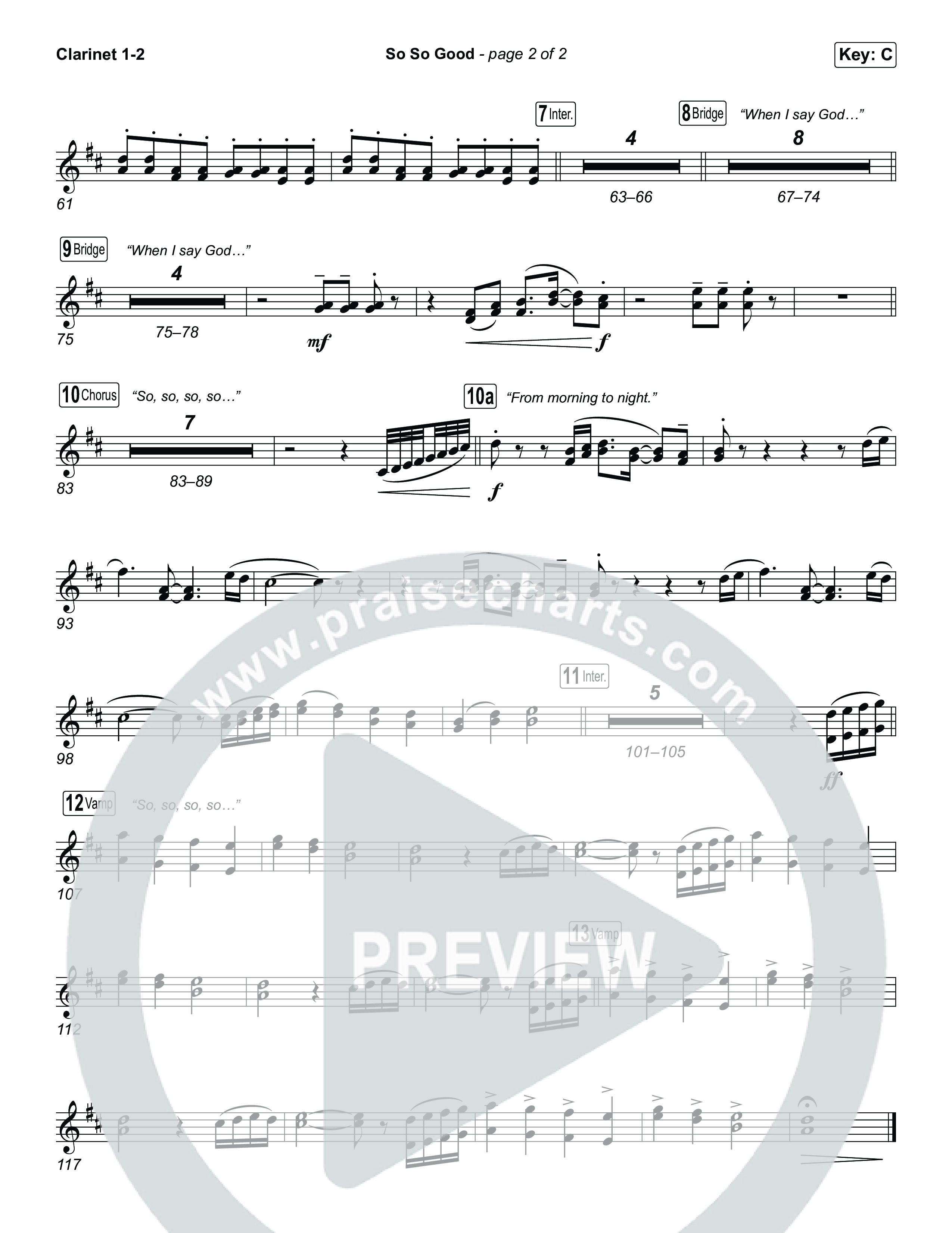 So So Good (Choral/SATB) Clarinet 1,2 (Travis Cottrell / Brooke Voland / Arr. Mason Brown)