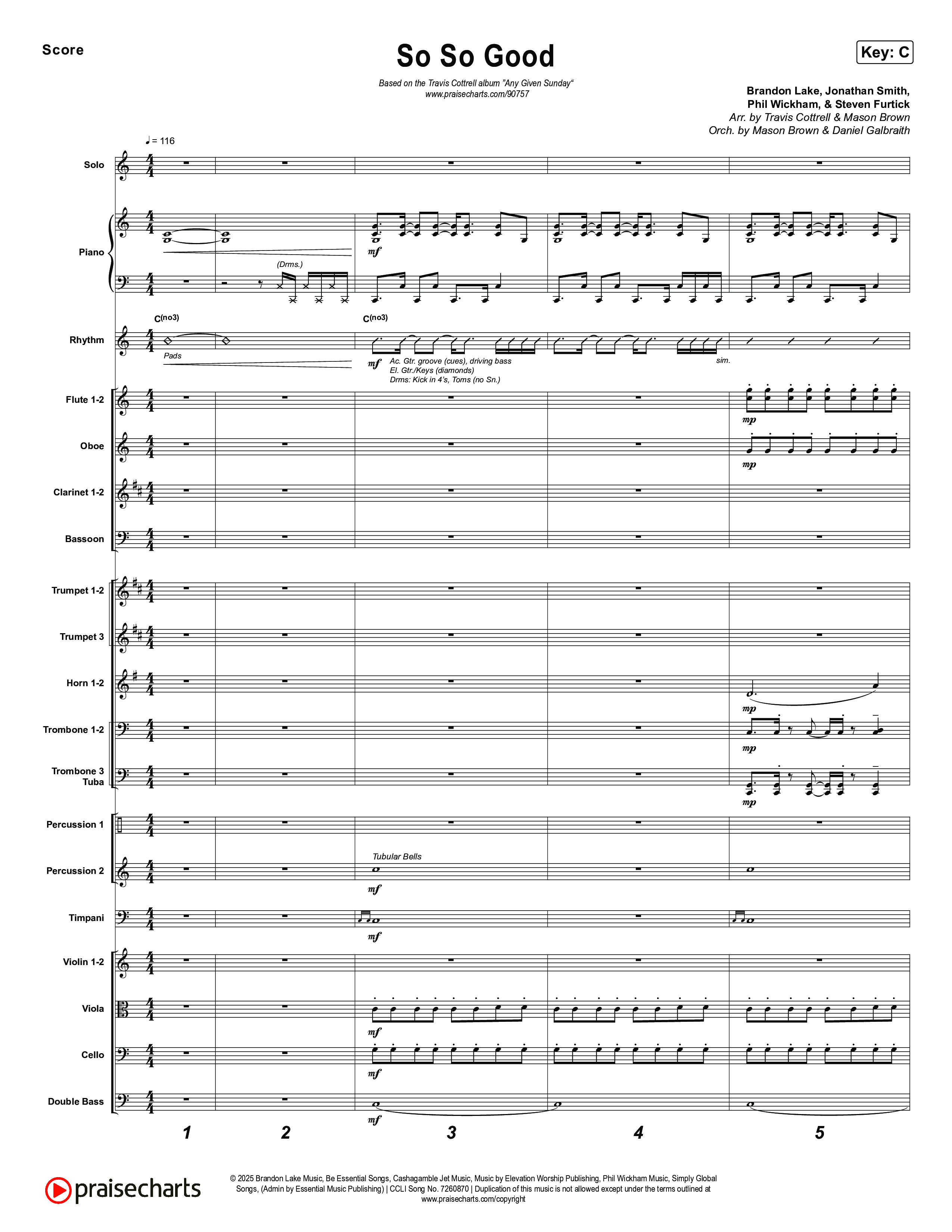 So So Good (Choral/SATB) Orchestration (Travis Cottrell / Brooke Voland / Arr. Mason Brown)