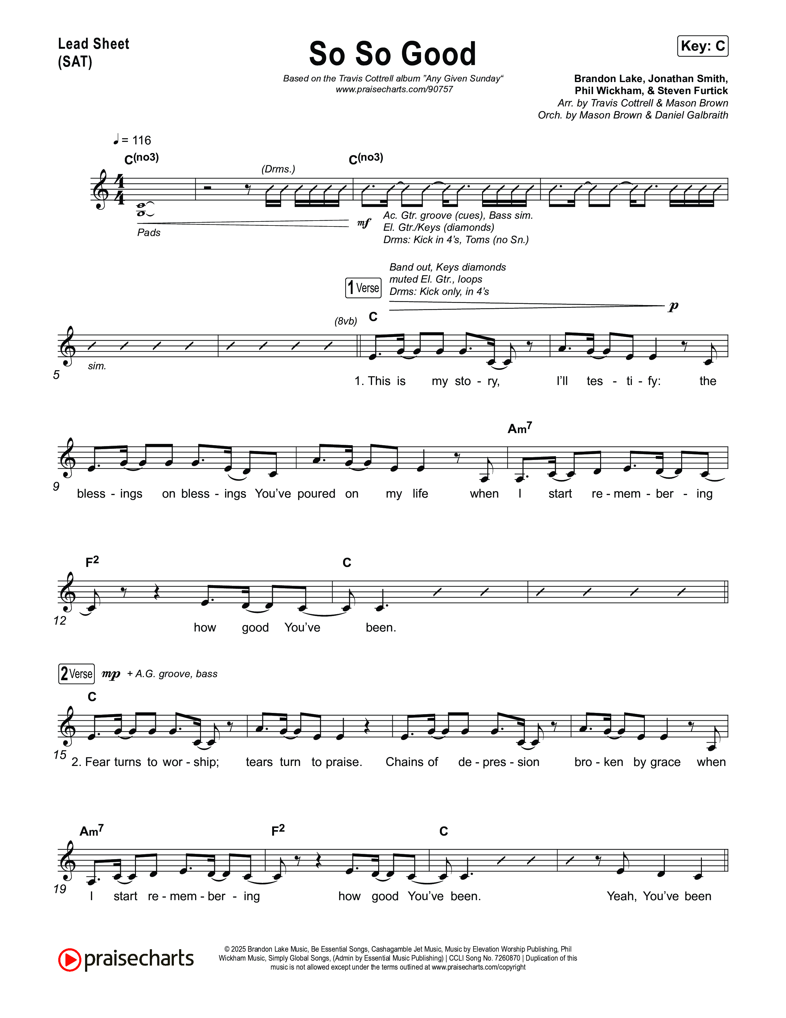 So So Good (Choral/SATB) Lead Sheet (SAT) (Travis Cottrell / Brooke Voland / Arr. Mason Brown)