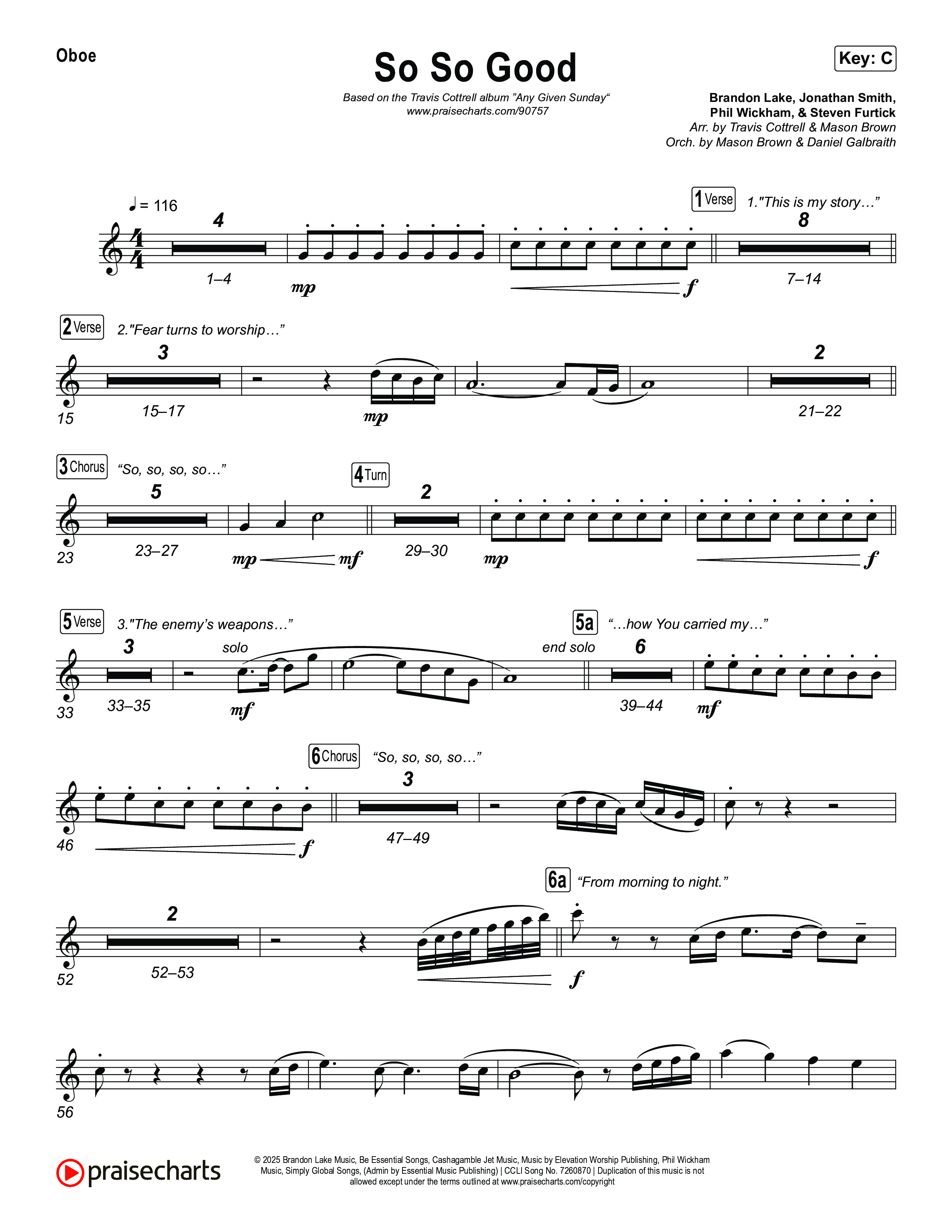 So So Good (Choral/SATB) Oboe (Travis Cottrell / Brooke Voland / Arr. Mason Brown)