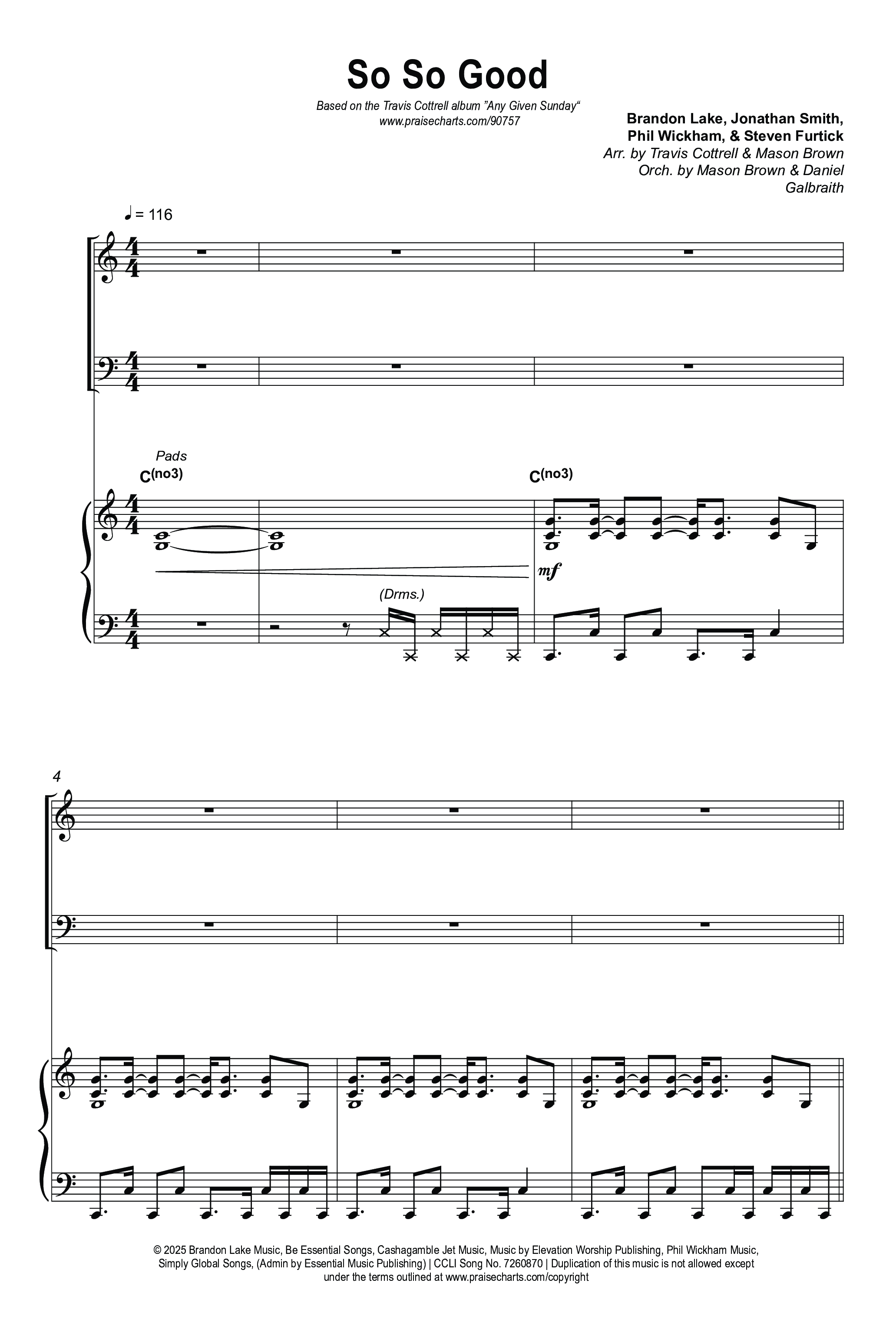So So Good (Choral/SATB) Octavo (SATB & Pno) (Travis Cottrell / Brooke Voland / Arr. Mason Brown)