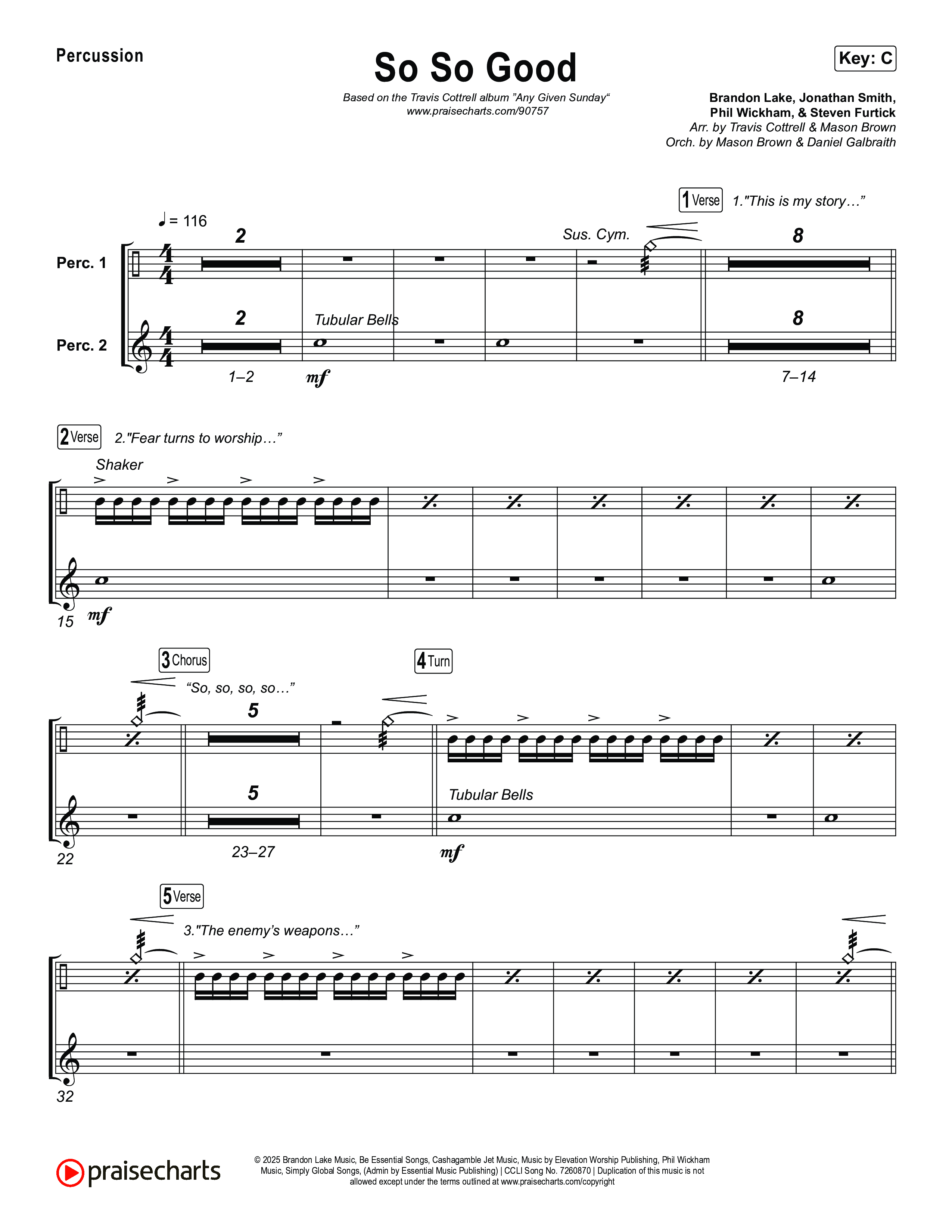 So So Good (Choral/SATB) Percussion (Travis Cottrell / Brooke Voland / Arr. Mason Brown)