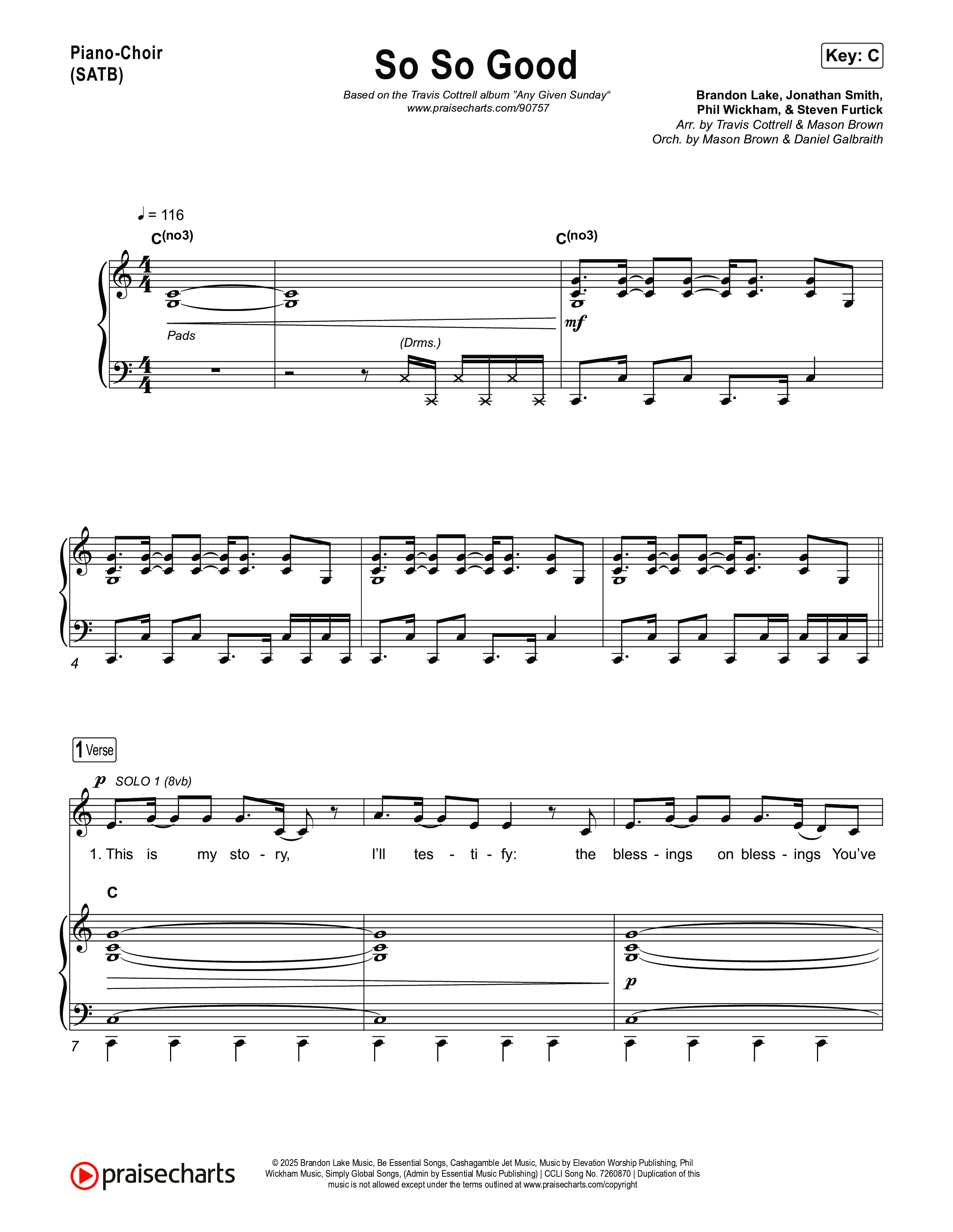 So So Good (Choral/SATB) Piano/Vocal (SATB) (Travis Cottrell / Brooke Voland / Arr. Mason Brown)