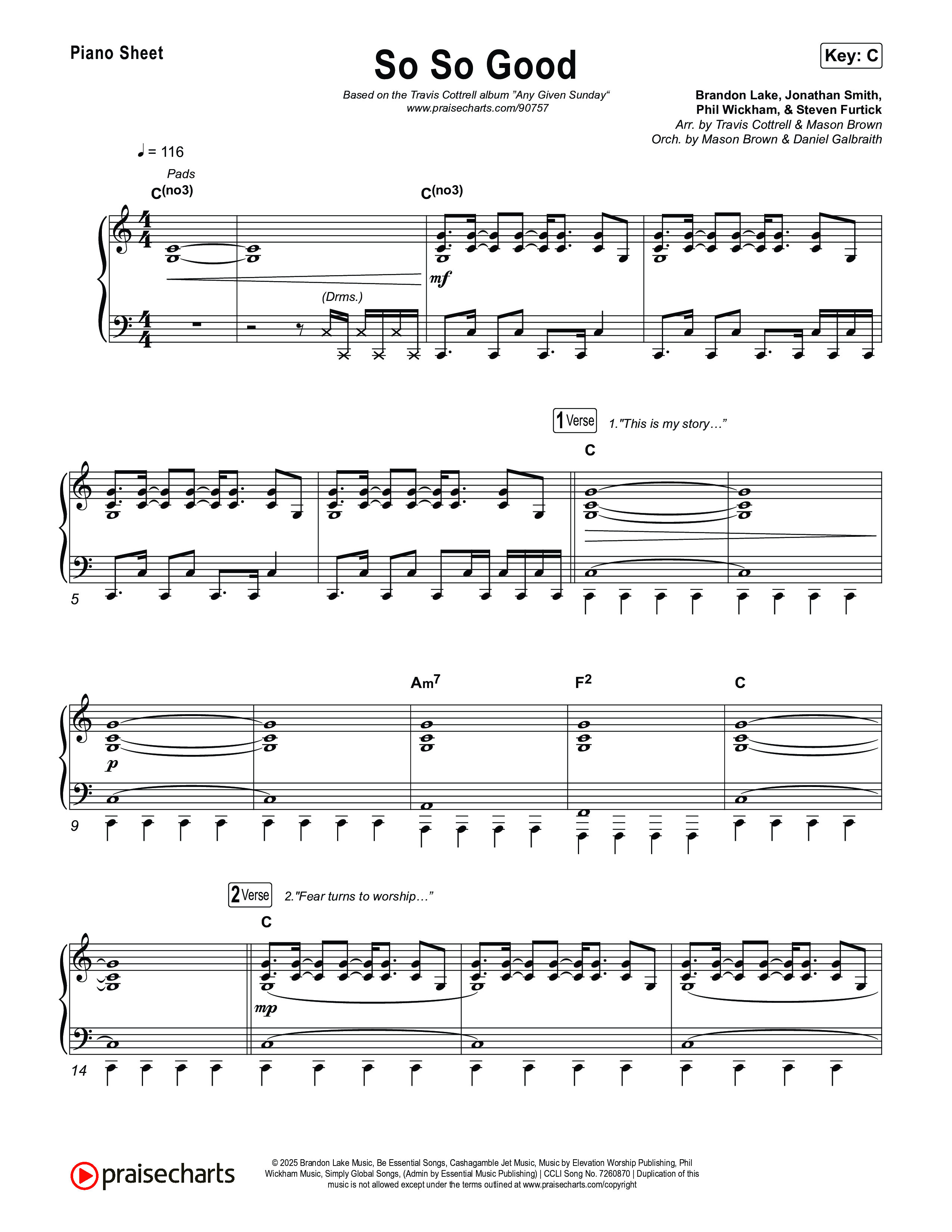 So So Good (Choral/SATB) Piano Sheet (Travis Cottrell / Brooke Voland / Arr. Mason Brown)