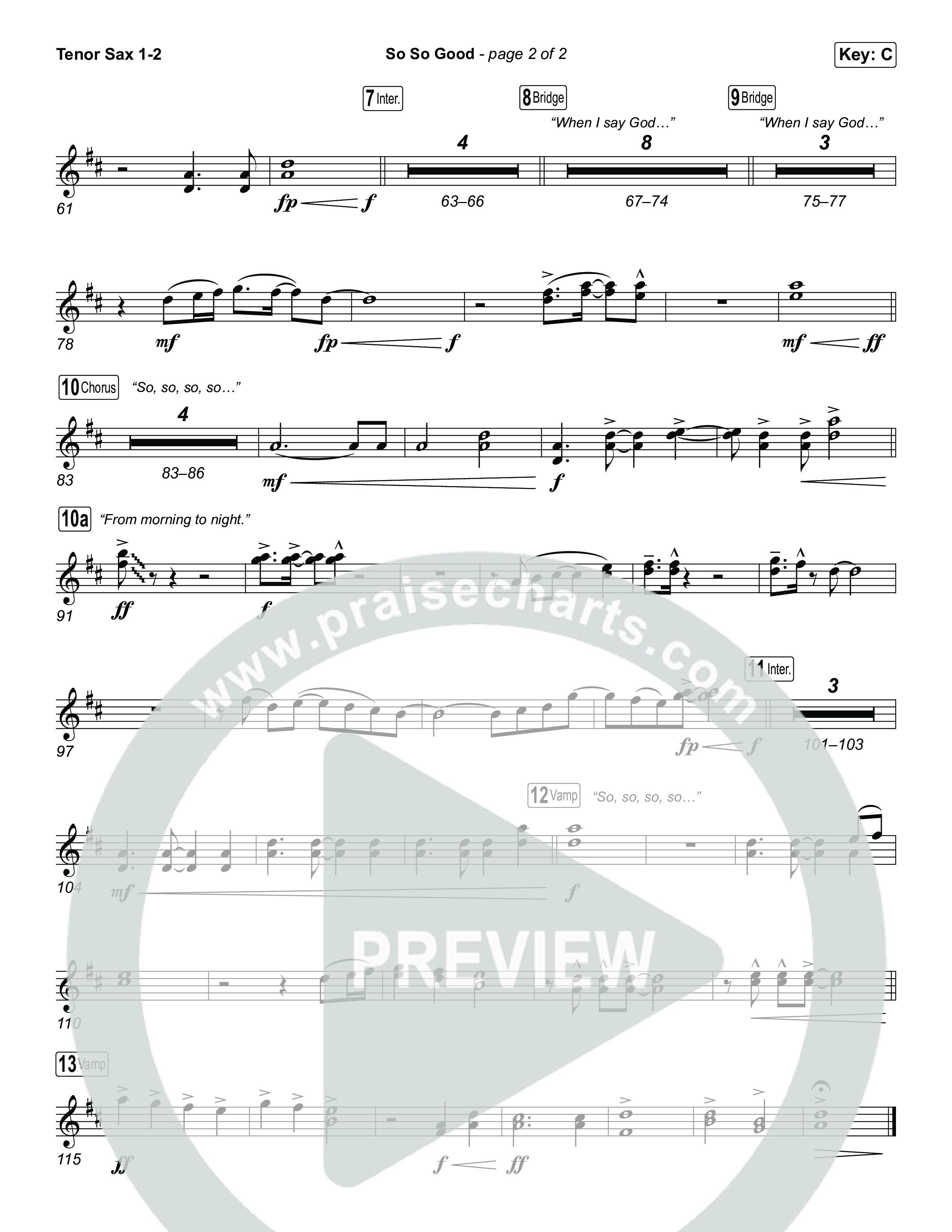 So So Good (Choral/SATB) Tenor Sax 1,2 (Travis Cottrell / Brooke Voland / Arr. Mason Brown)