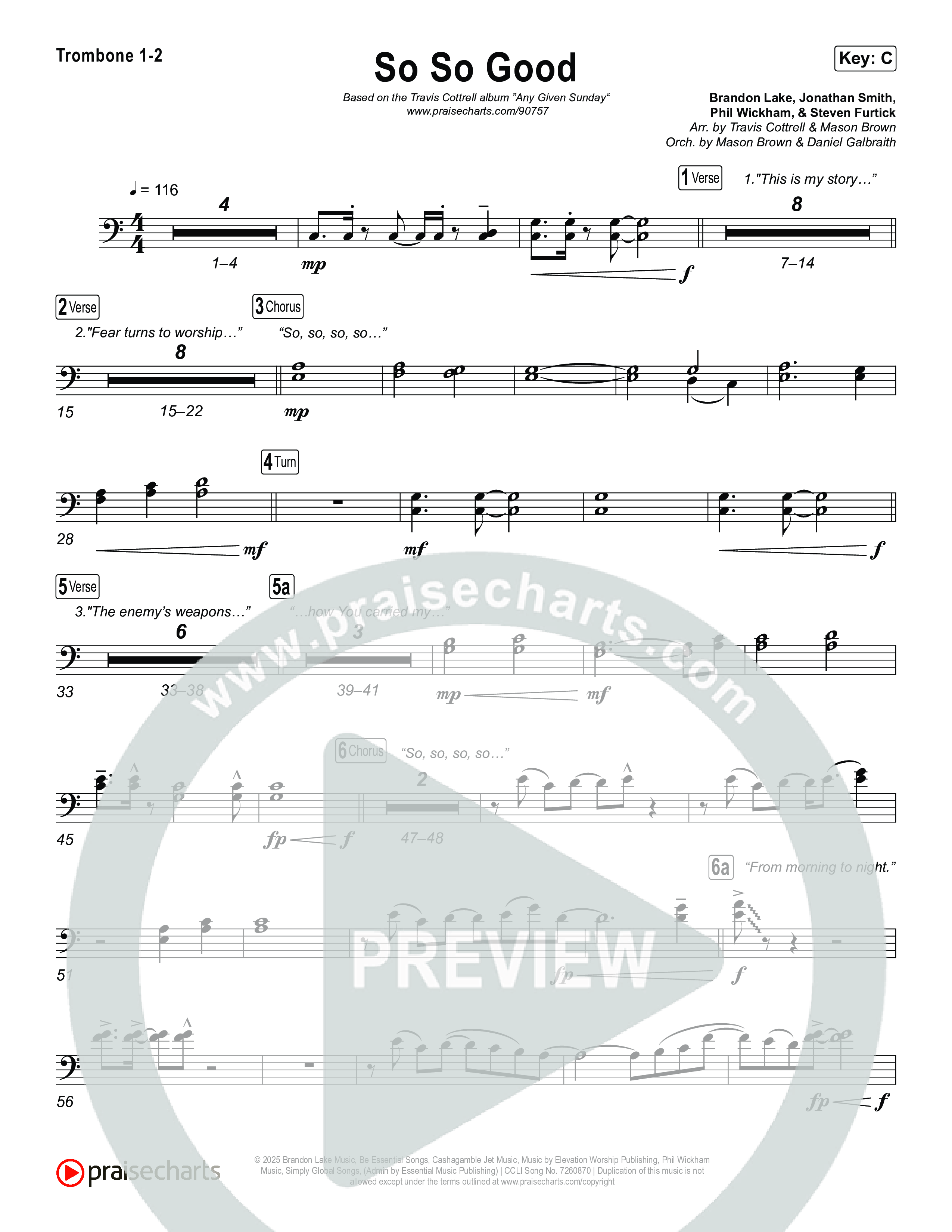 So So Good (Choral/SATB) Trombone 1/2 (Travis Cottrell / Brooke Voland / Arr. Mason Brown)