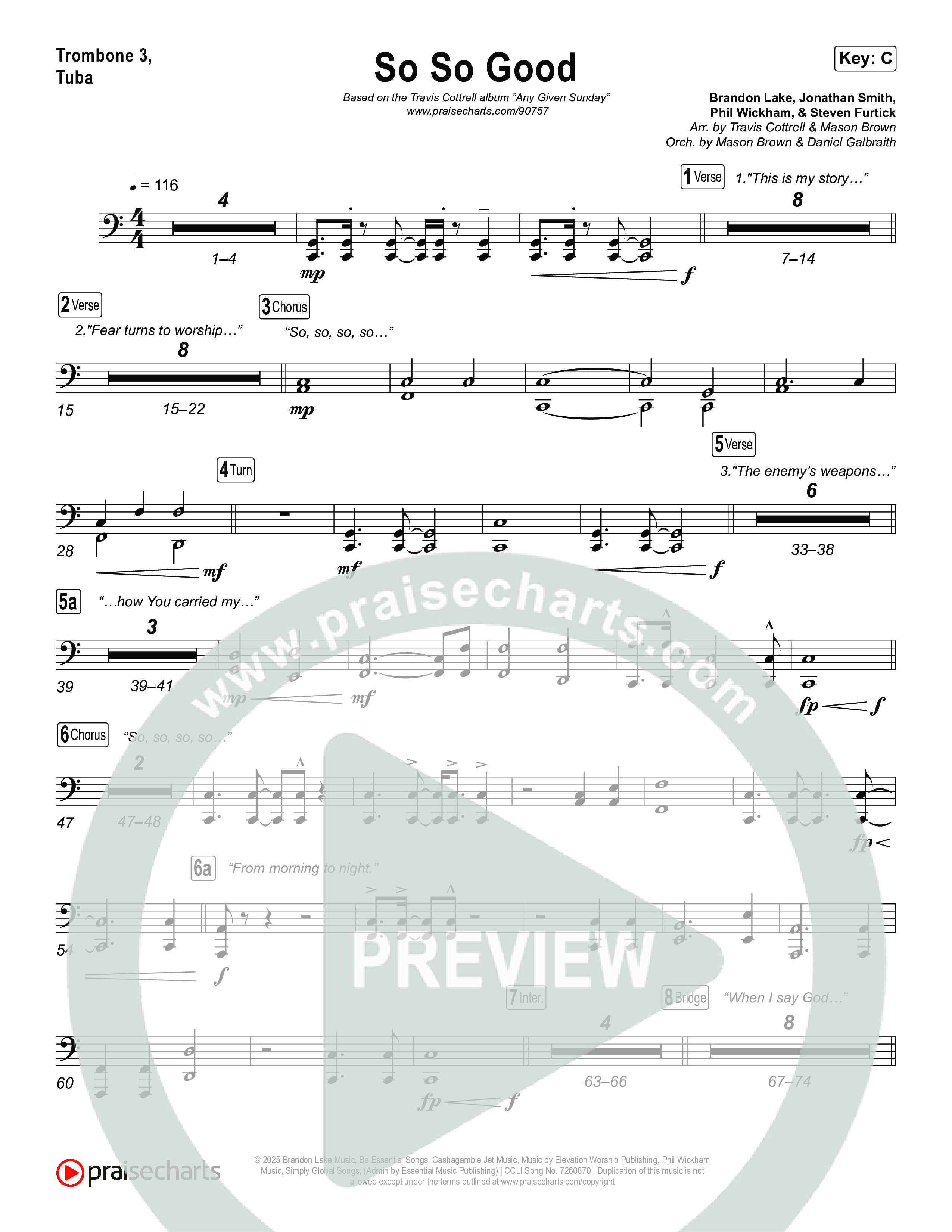 So So Good (Choral/SATB) Trombone 1,2 (Travis Cottrell / Brooke Voland / Arr. Mason Brown)