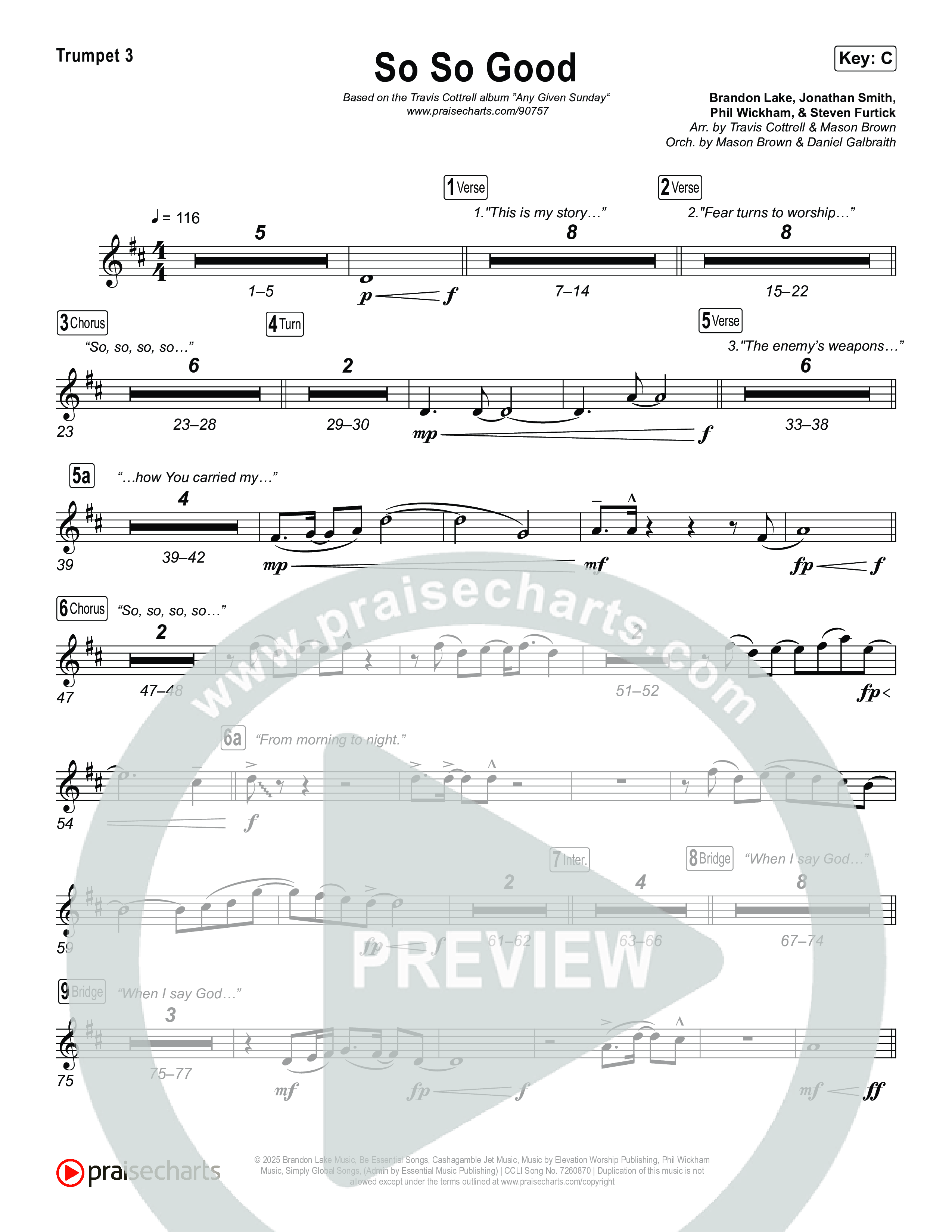 So So Good (Choral/SATB) Trumpet 1,2 (Travis Cottrell / Brooke Voland / Arr. Mason Brown)
