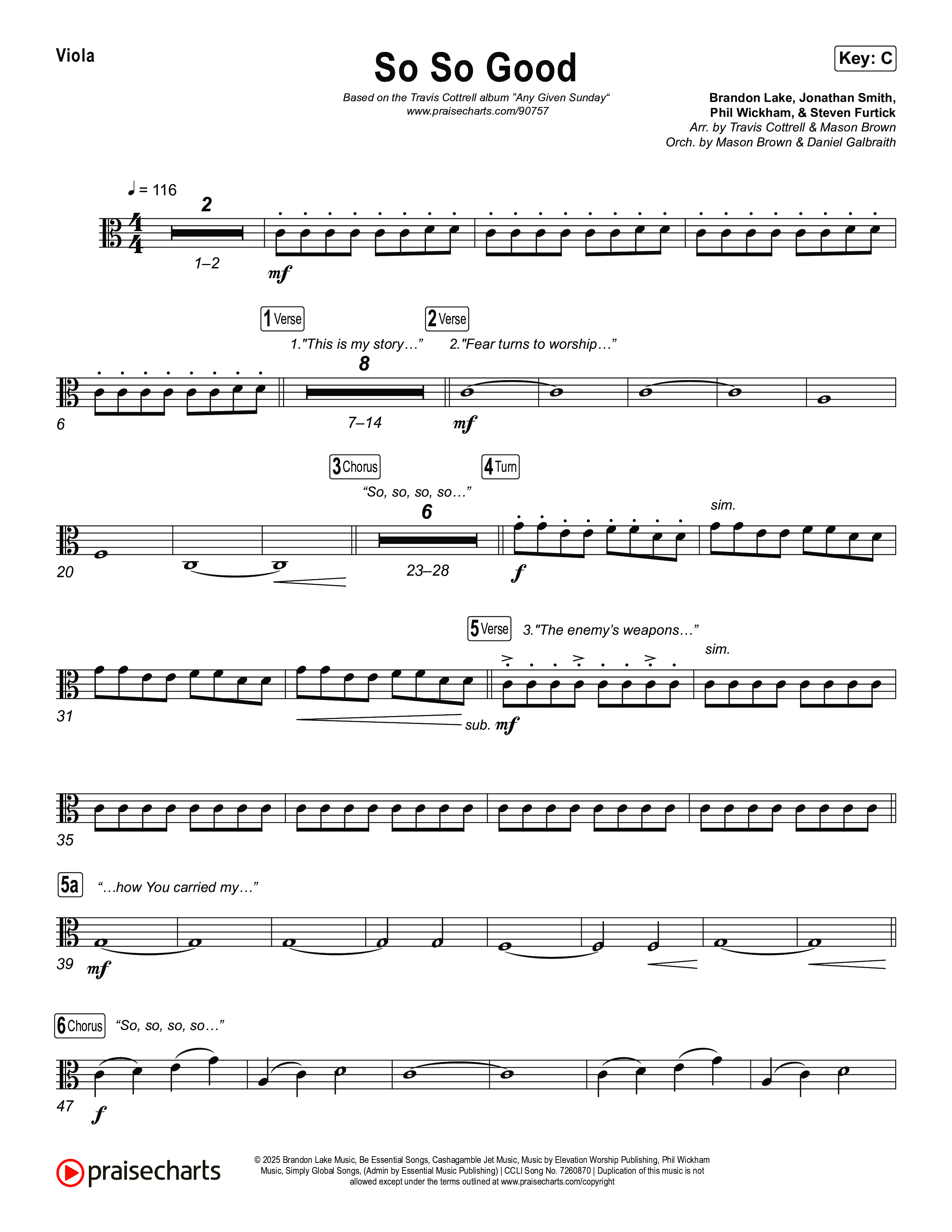 So So Good (Choral/SATB) Viola (Travis Cottrell / Brooke Voland / Arr. Mason Brown)