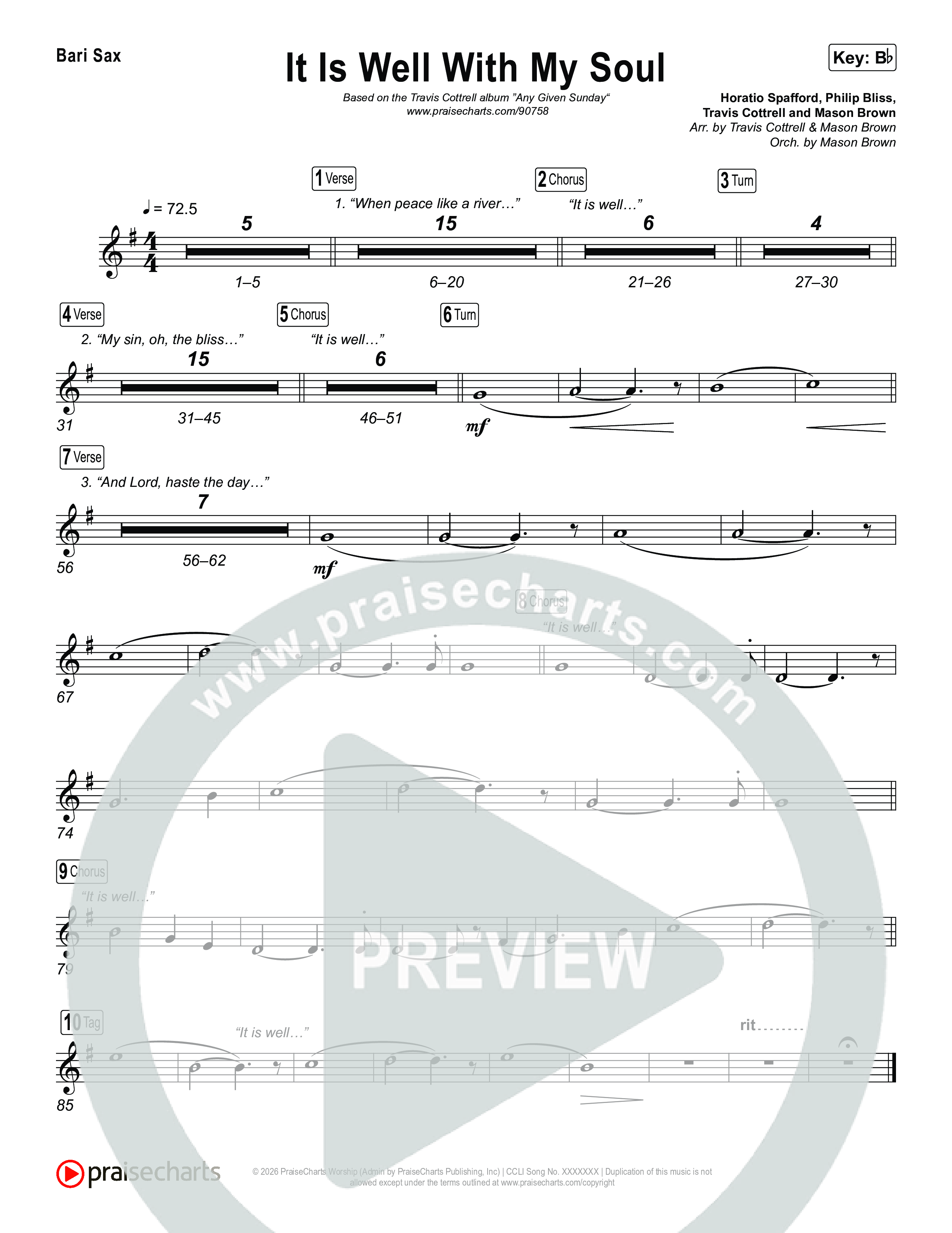 It Is Well With My Soul (Choral/SATB) Bari Sax (Travis Cottrell / Lily Cottrell / Arr. Mason Brown)