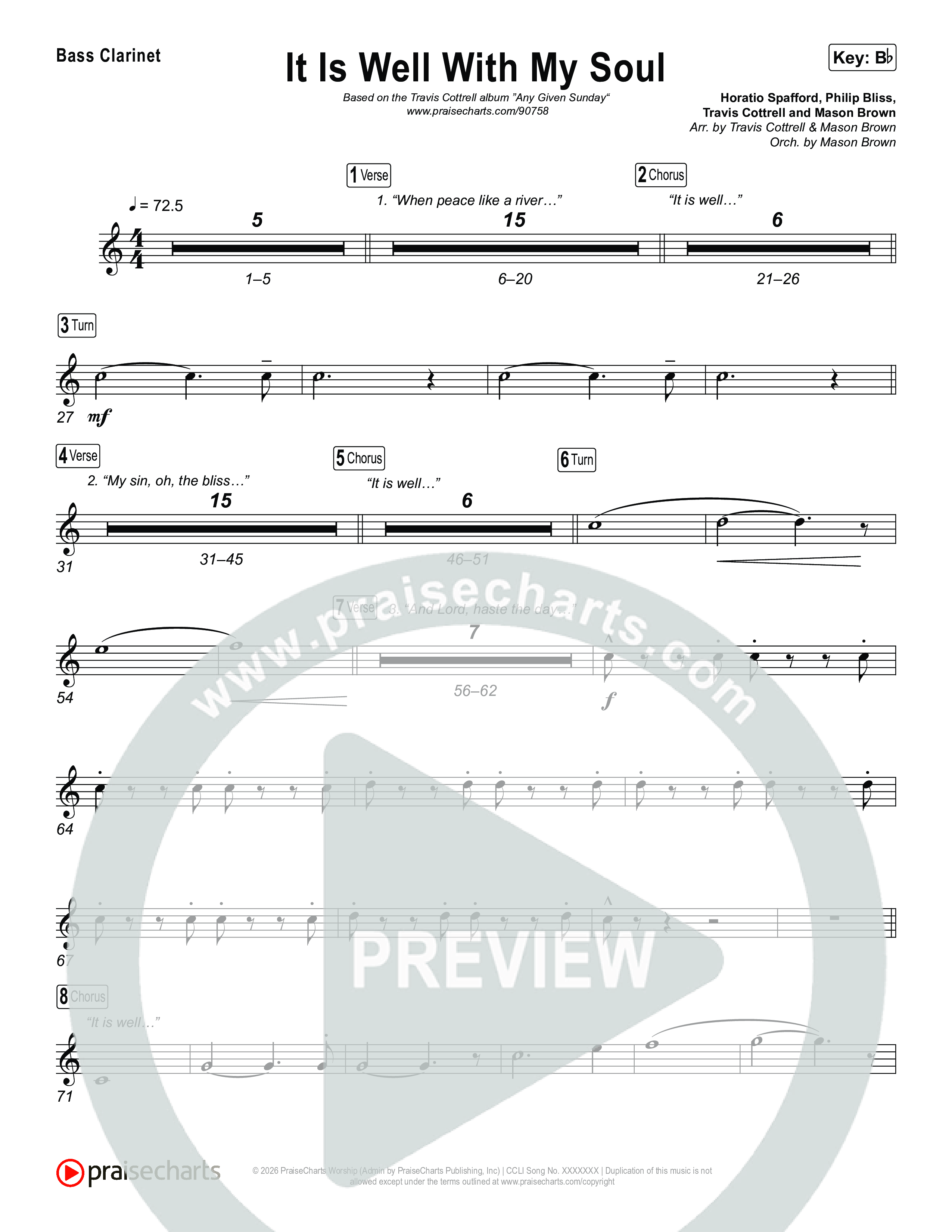 It Is Well With My Soul (Choral/SATB) Bass Clarinet (Travis Cottrell / Lily Cottrell / Arr. Mason Brown)