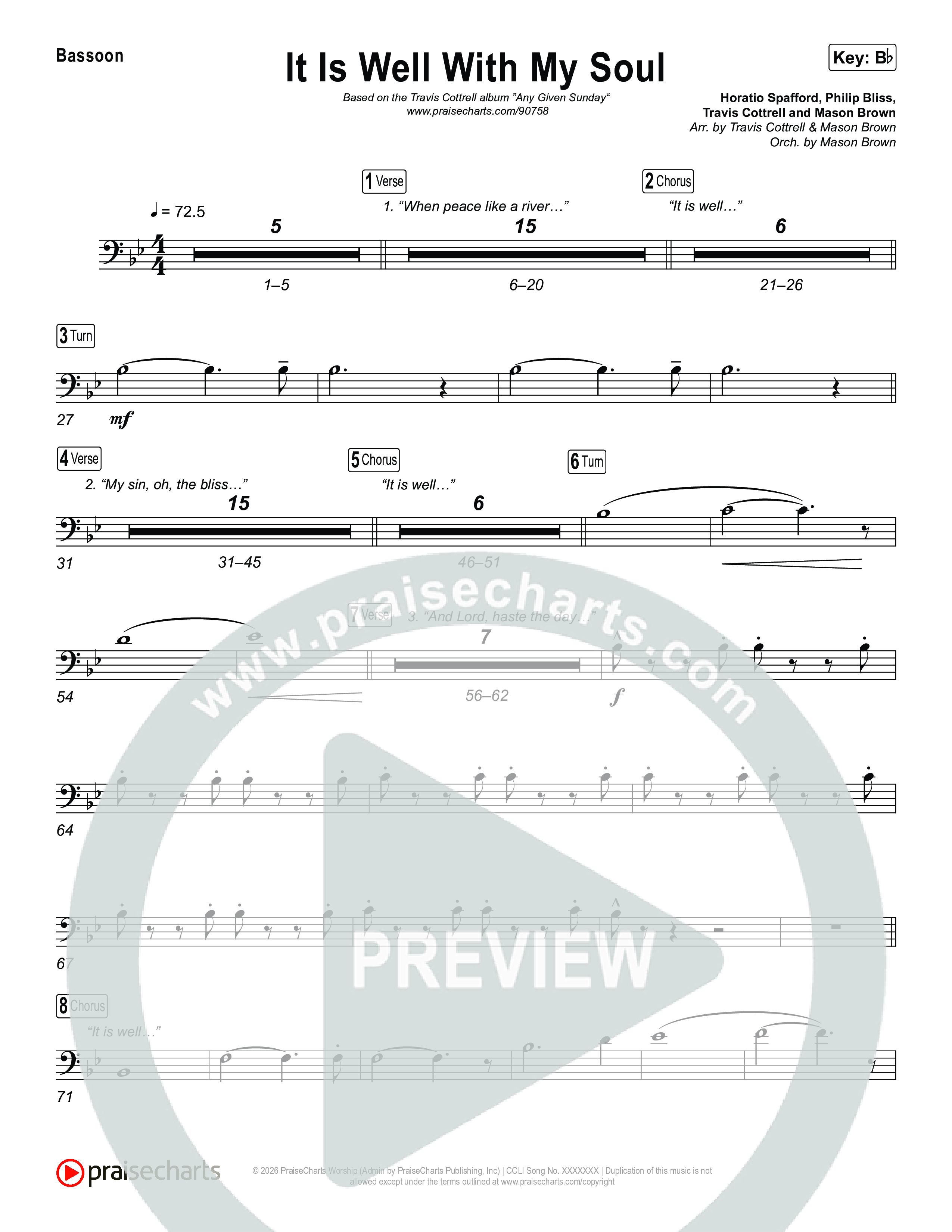 It Is Well With My Soul (Choral/SATB) Bassoon (Travis Cottrell / Lily Cottrell / Arr. Mason Brown)