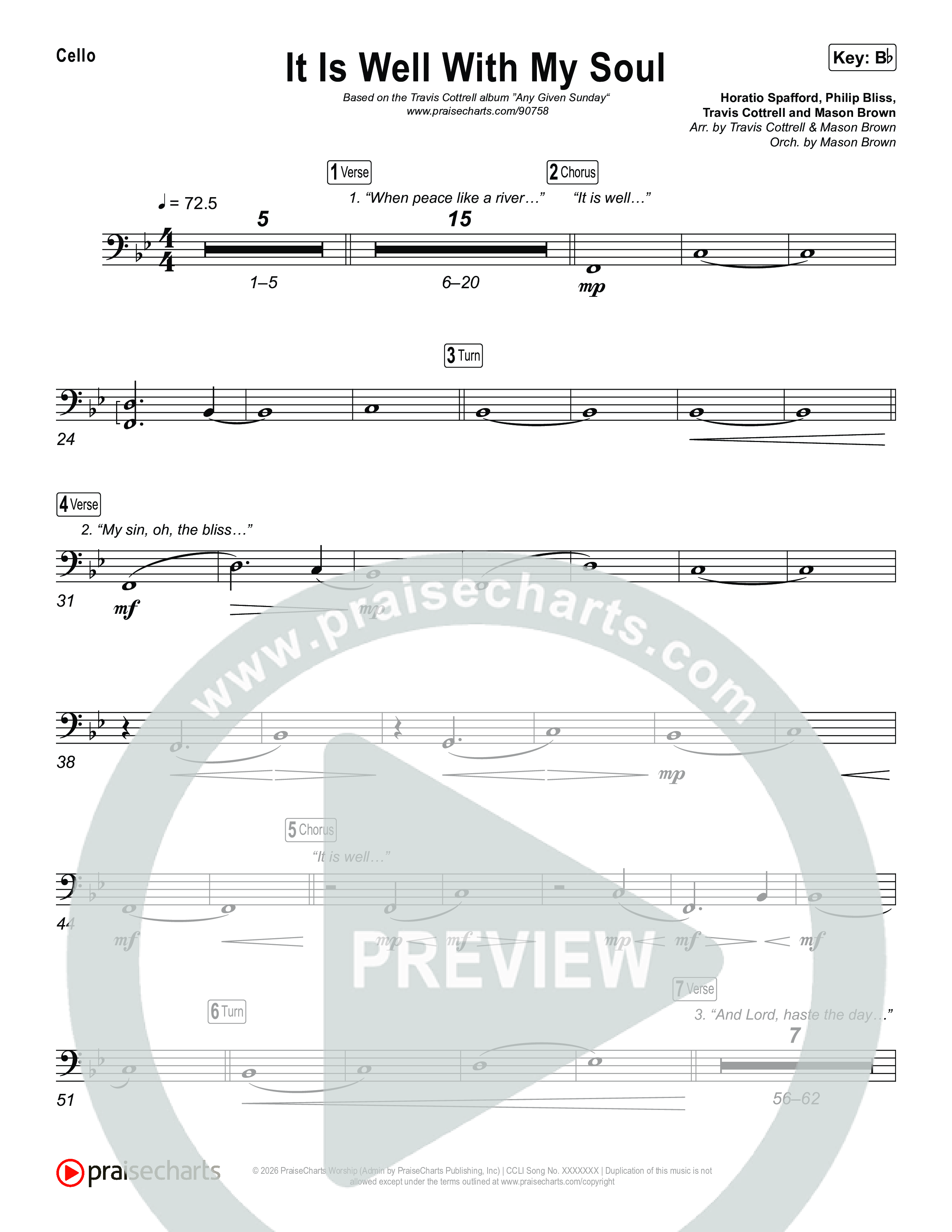 It Is Well With My Soul (Choral/SATB) Cello (Travis Cottrell / Lily Cottrell / Arr. Mason Brown)