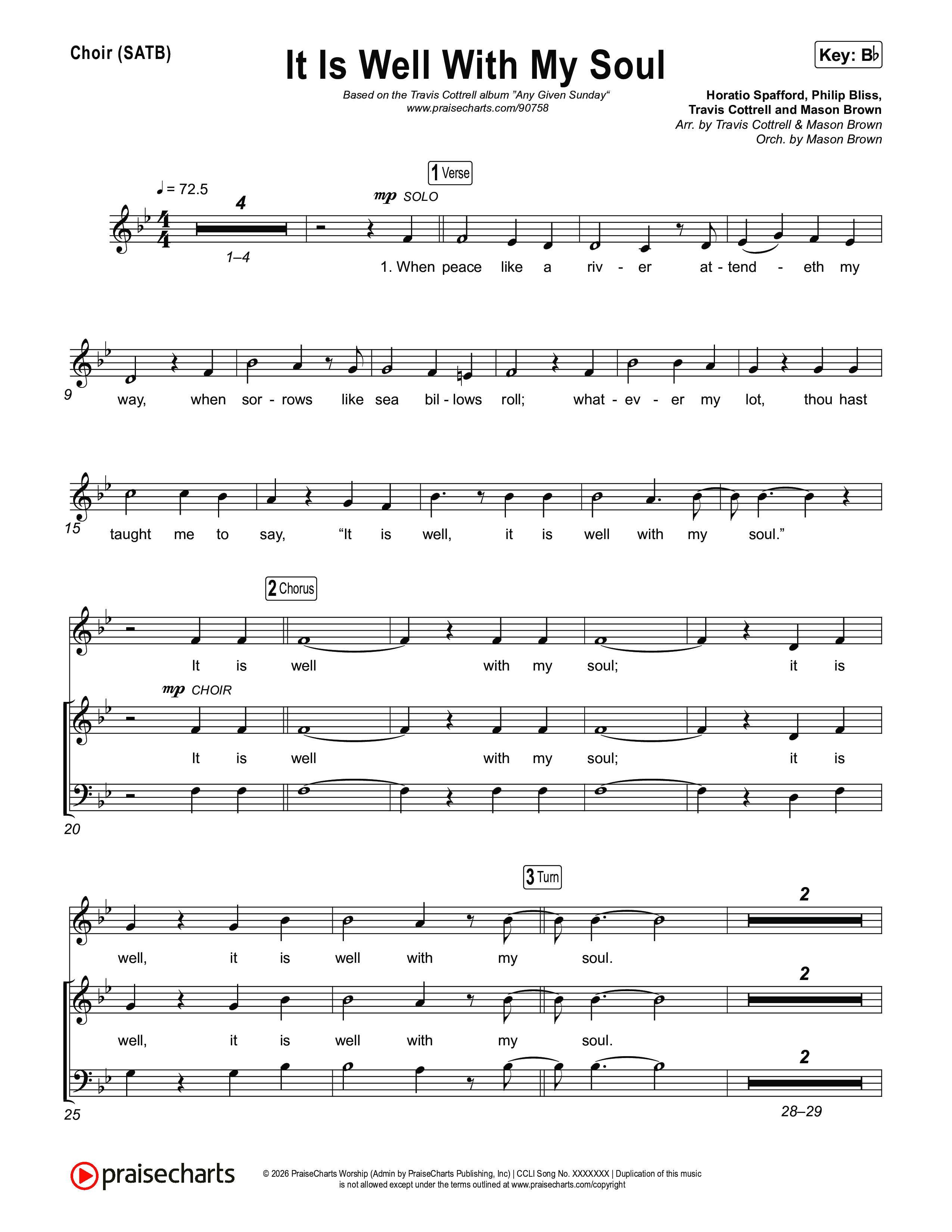 It Is Well With My Soul (Choral/SATB) Choir Sheet (SATB) (Travis Cottrell / Lily Cottrell / Arr. Mason Brown)