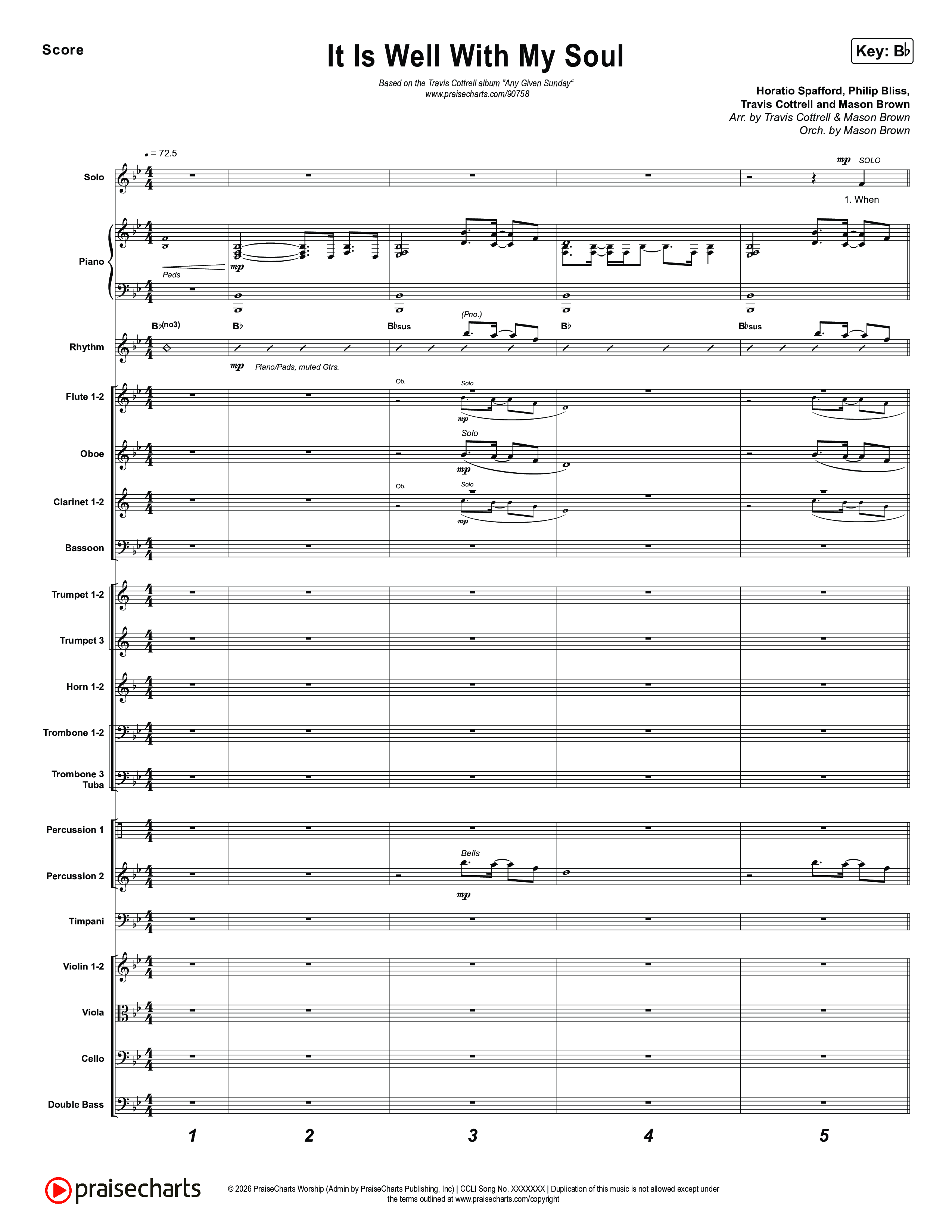 It Is Well With My Soul (Choral/SATB) Orchestration (Travis Cottrell / Lily Cottrell / Arr. Mason Brown)