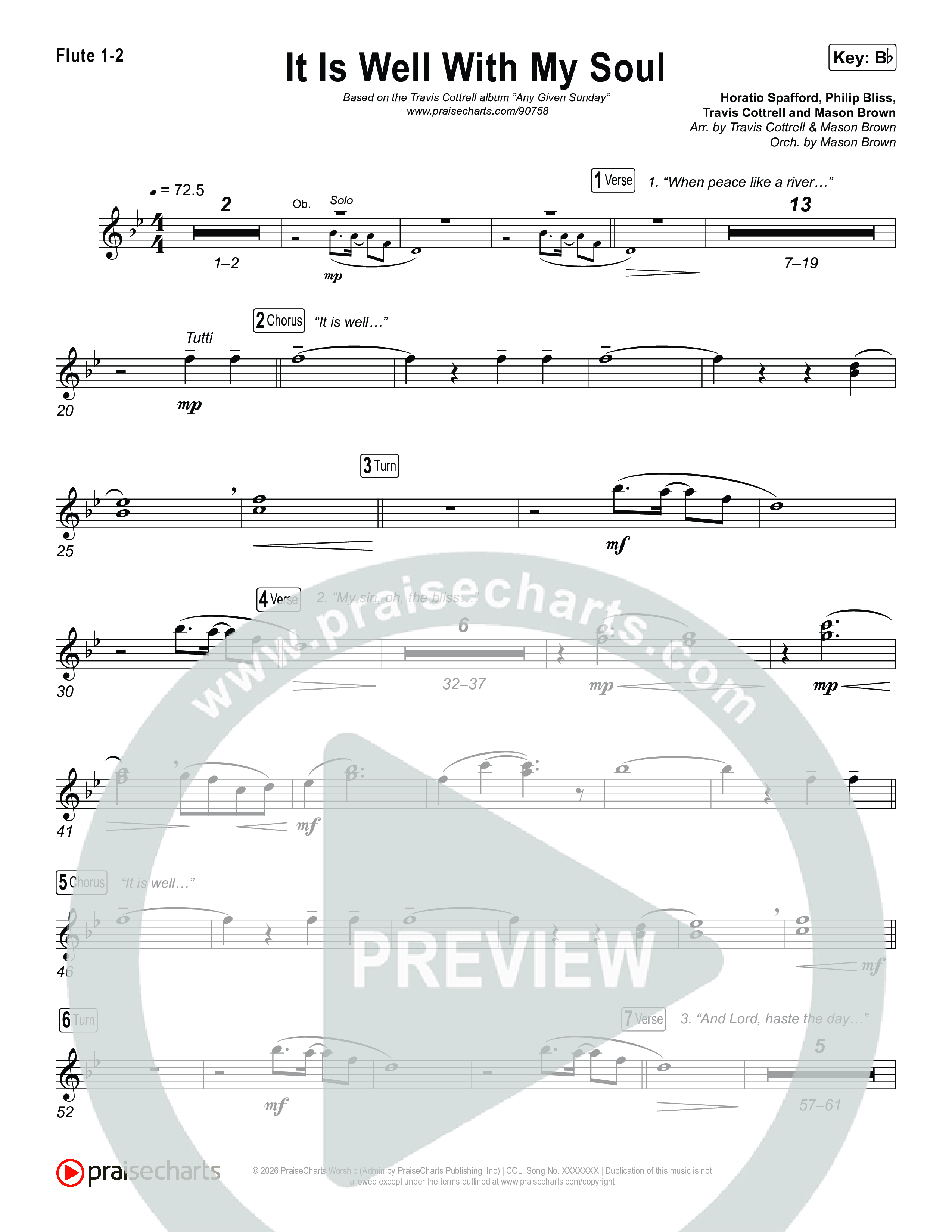It Is Well With My Soul (Choral/SATB) Flute 1,2 (Travis Cottrell / Lily Cottrell / Arr. Mason Brown)