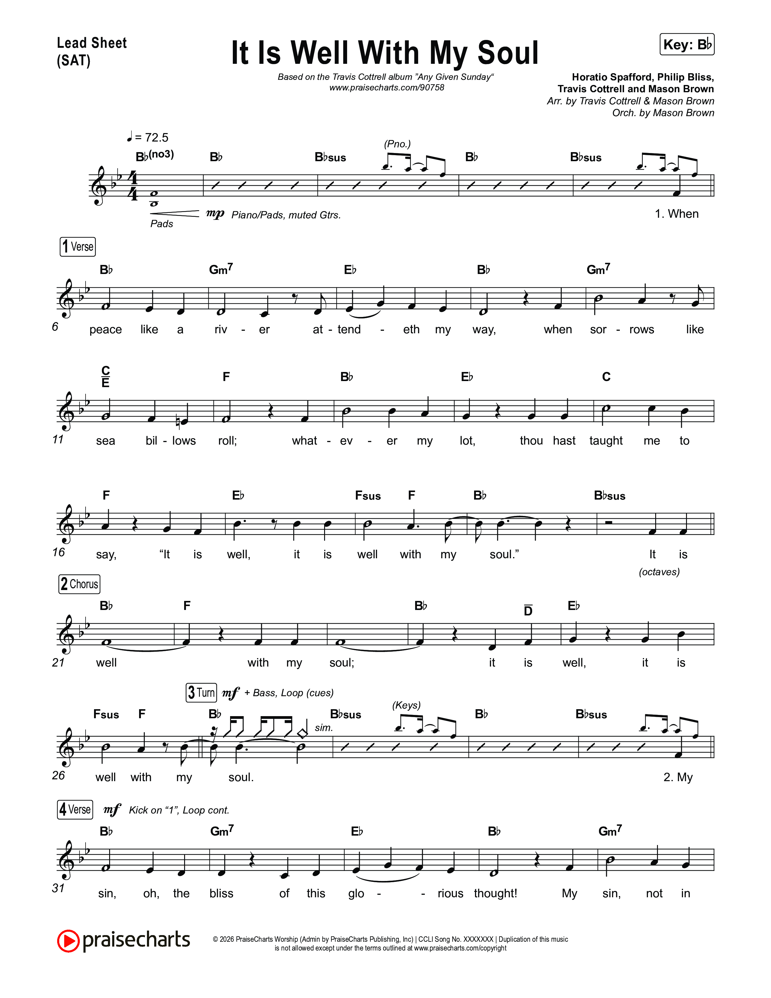 It Is Well With My Soul (Choral/SATB) Lead Sheet (SAT) (Travis Cottrell / Lily Cottrell / Arr. Mason Brown)