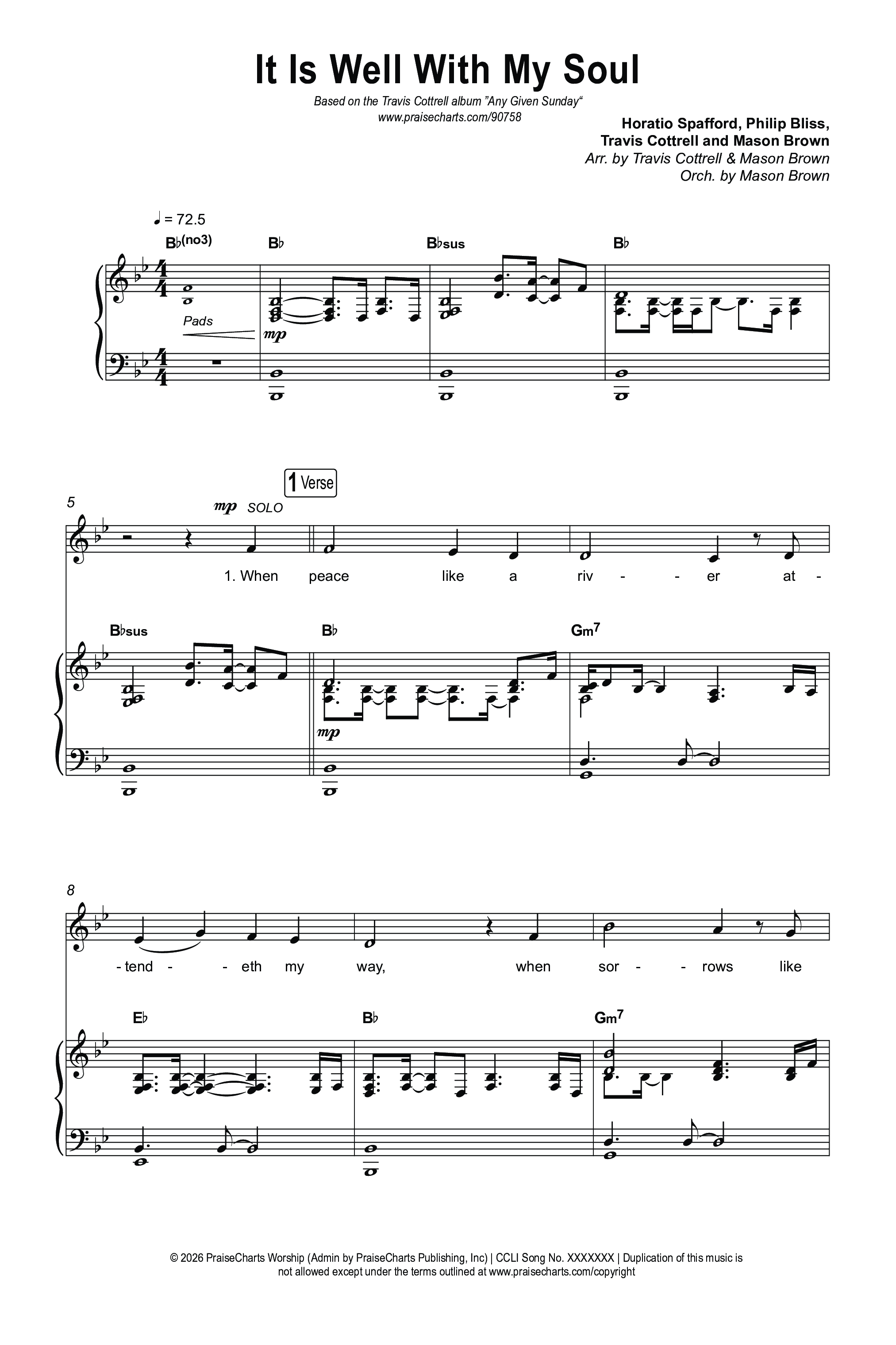 It Is Well With My Soul (Choral/SATB) Octavo (SATB & Pno) (Travis Cottrell / Lily Cottrell / Arr. Mason Brown)