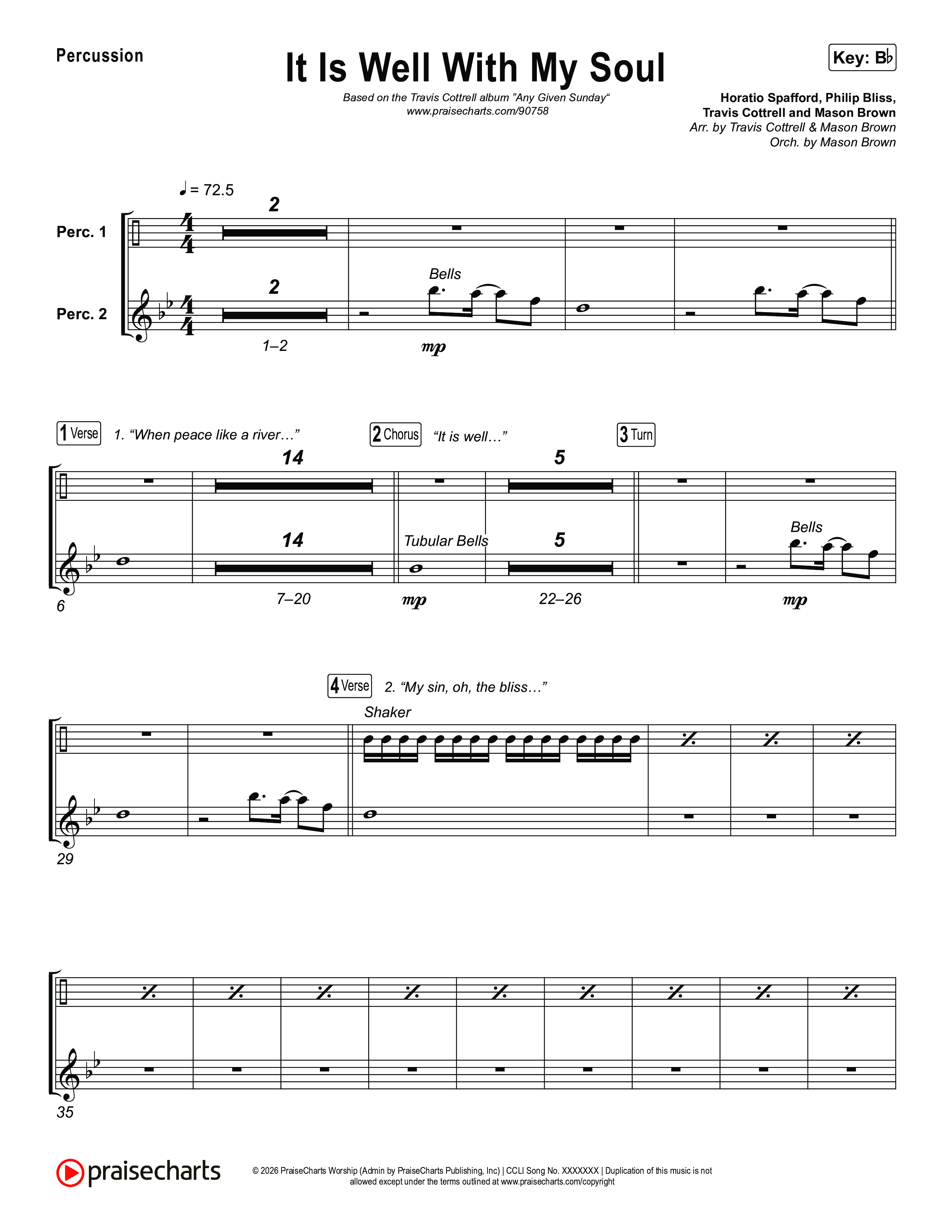 It Is Well With My Soul (Choral/SATB) Percussion (Travis Cottrell / Lily Cottrell / Arr. Mason Brown)