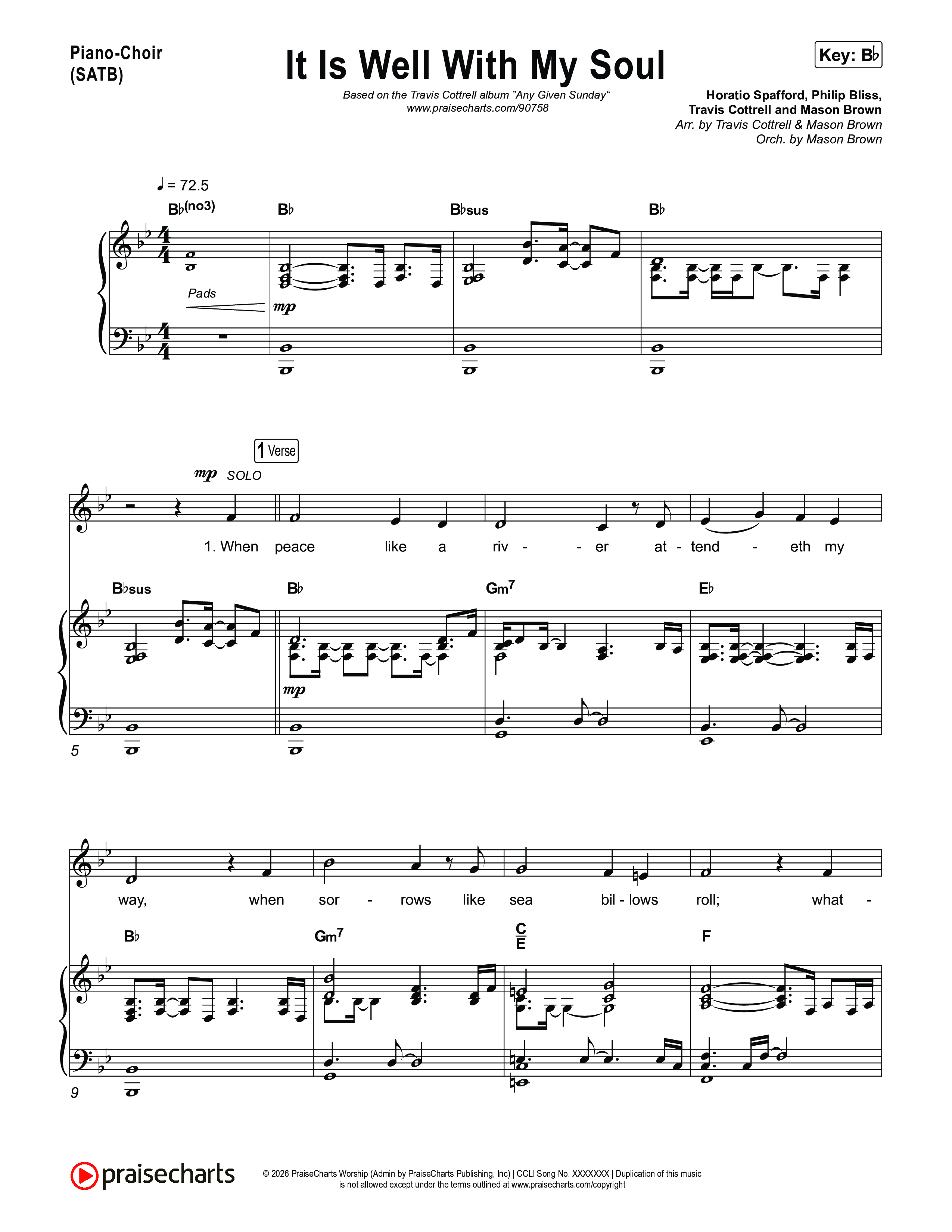 It Is Well With My Soul (Choral/SATB) Piano/Vocal (SATB) (Travis Cottrell / Lily Cottrell / Arr. Mason Brown)