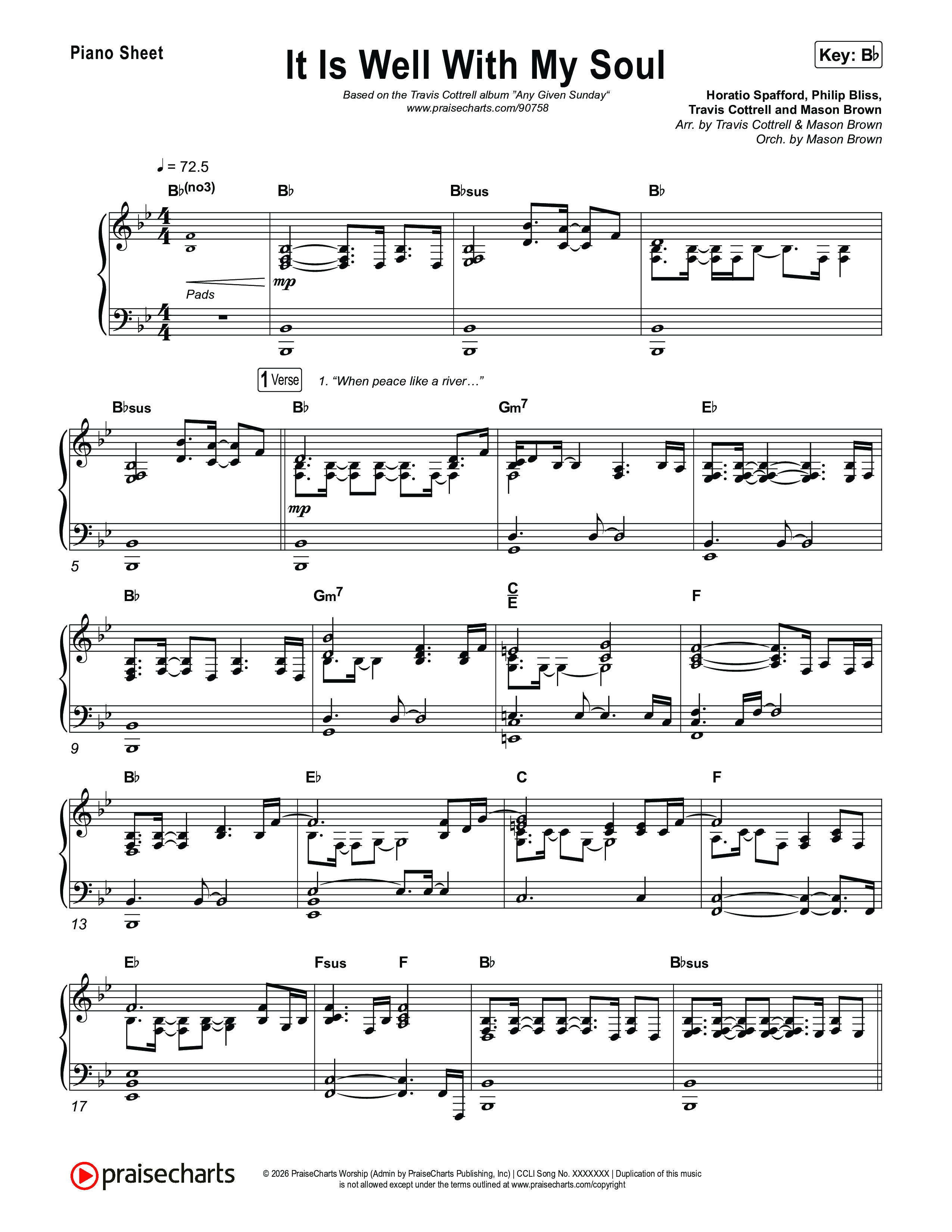 It Is Well With My Soul (Choral/SATB) Piano Sheet (Travis Cottrell / Lily Cottrell / Arr. Mason Brown)