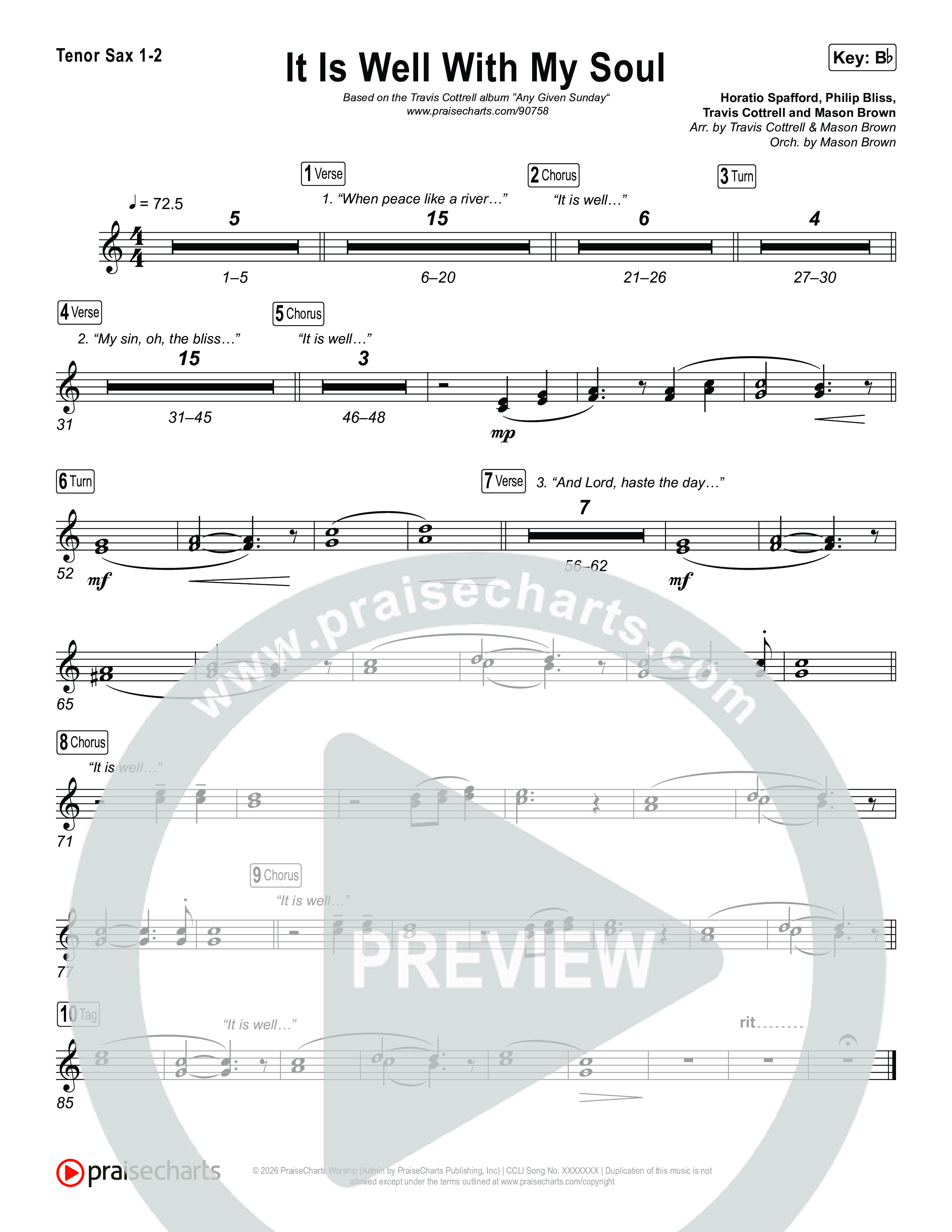 It Is Well With My Soul (Choral/SATB) Sax Pack (Travis Cottrell / Lily Cottrell / Arr. Mason Brown)