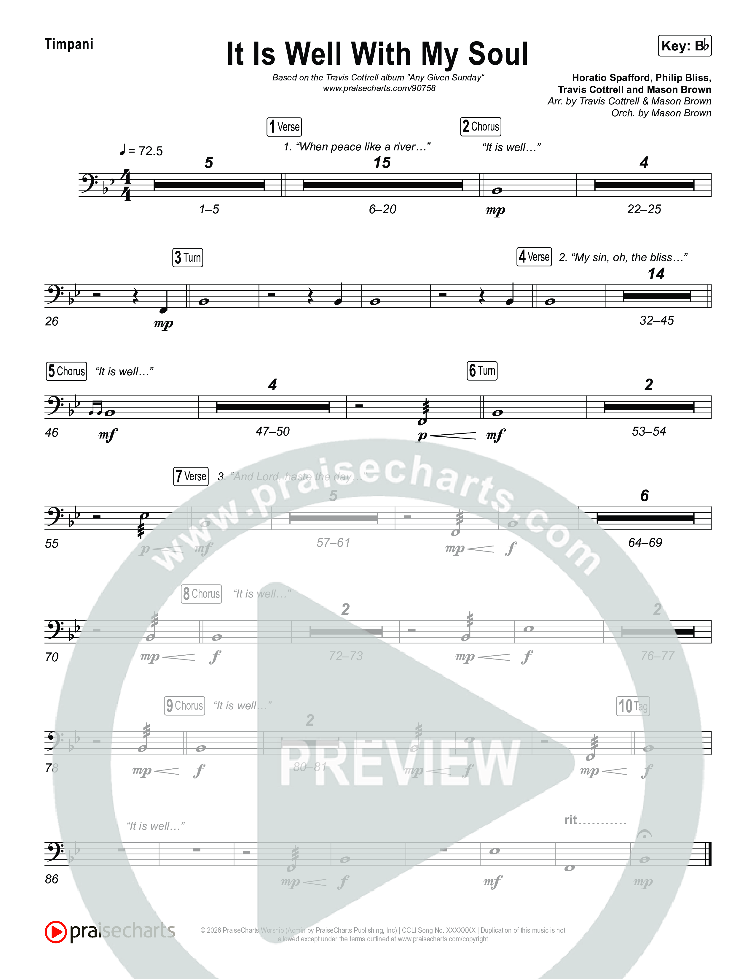 It Is Well With My Soul (Choral/SATB) Timpani (Travis Cottrell / Lily Cottrell / Arr. Mason Brown)