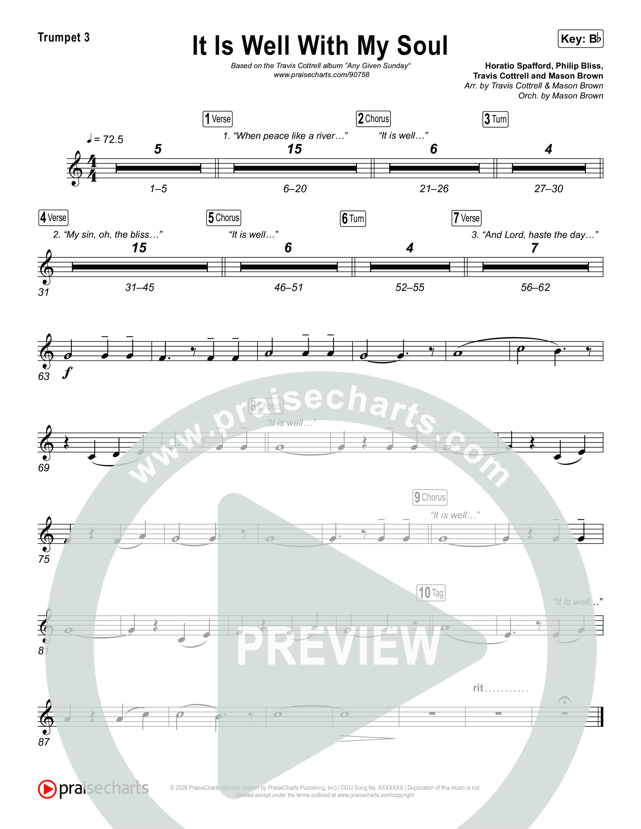 It Is Well With My Soul (Choral/SATB) Trumpet 1,2 (Travis Cottrell / Lily Cottrell / Arr. Mason Brown)