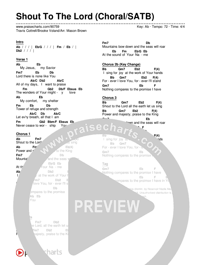 Shout To The Lord (Choral/SATB) Chords & Lyrics (Travis Cottrell / Brooke Voland / Arr. Mason Brown)