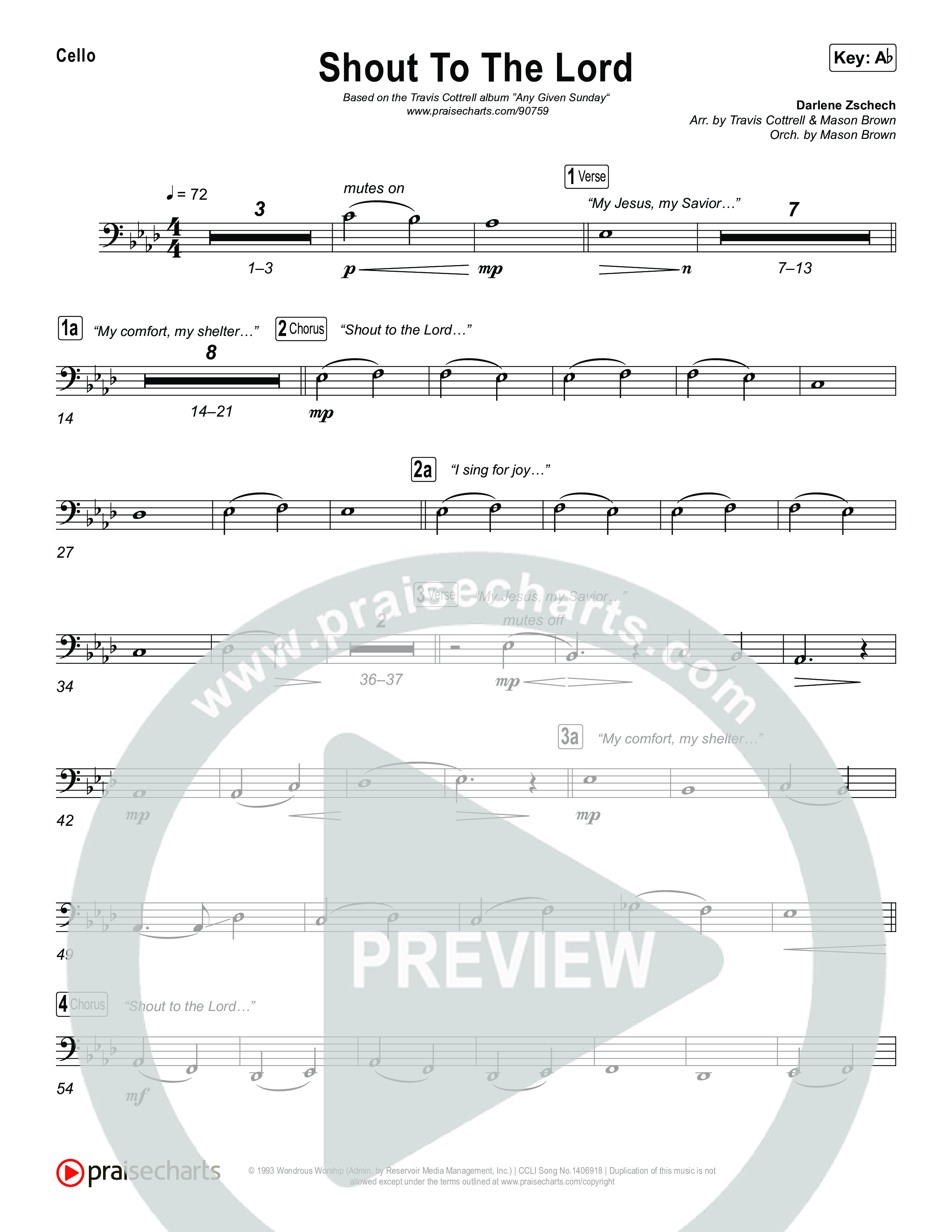 Shout To The Lord (Choral/SATB) Cello (Travis Cottrell / Brooke Voland / Arr. Mason Brown)