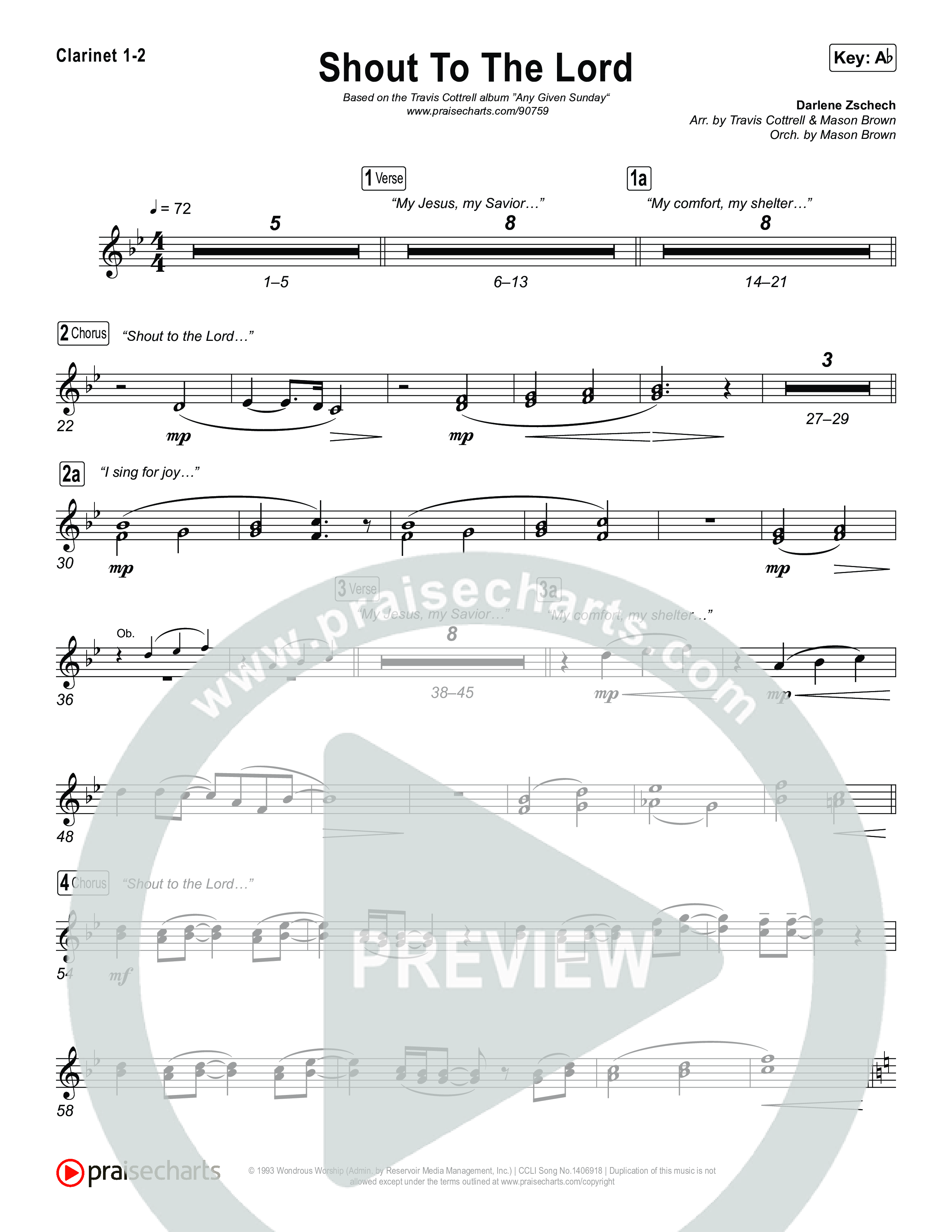 Shout To The Lord (Choral/SATB) Clarinet 1/2 (Travis Cottrell / Brooke Voland / Arr. Mason Brown)