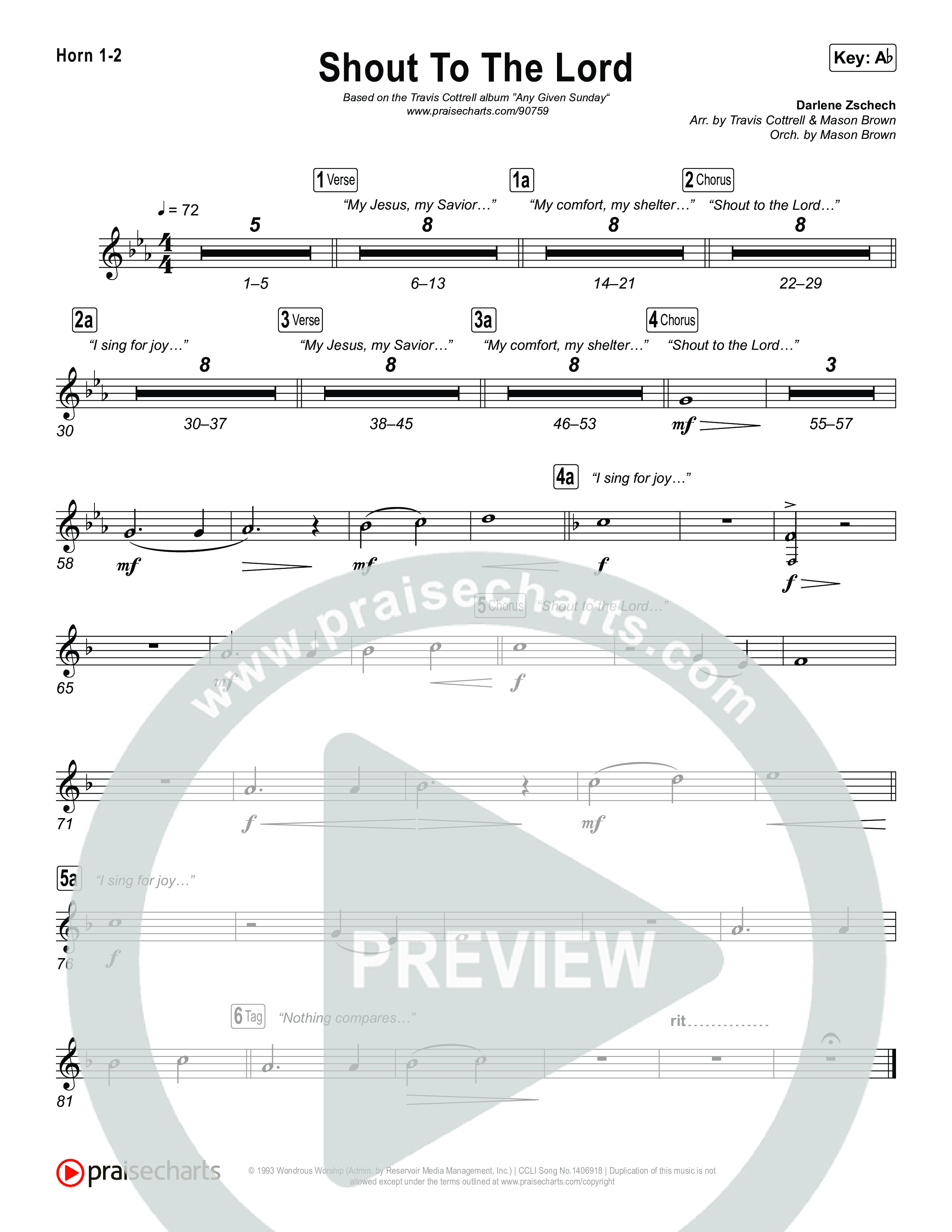 Shout To The Lord (Choral/SATB) French Horn 1,2 (Travis Cottrell / Brooke Voland / Arr. Mason Brown)