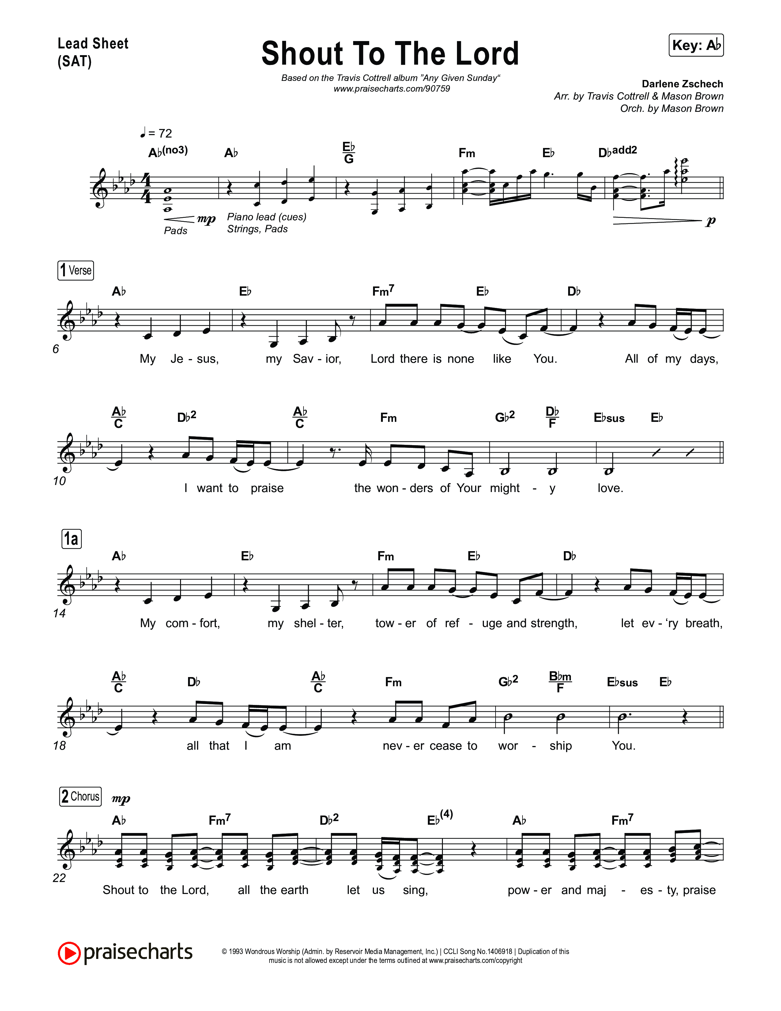 Shout To The Lord (Choral/SATB) Lead Sheet (SAT) (Travis Cottrell / Brooke Voland / Arr. Mason Brown)