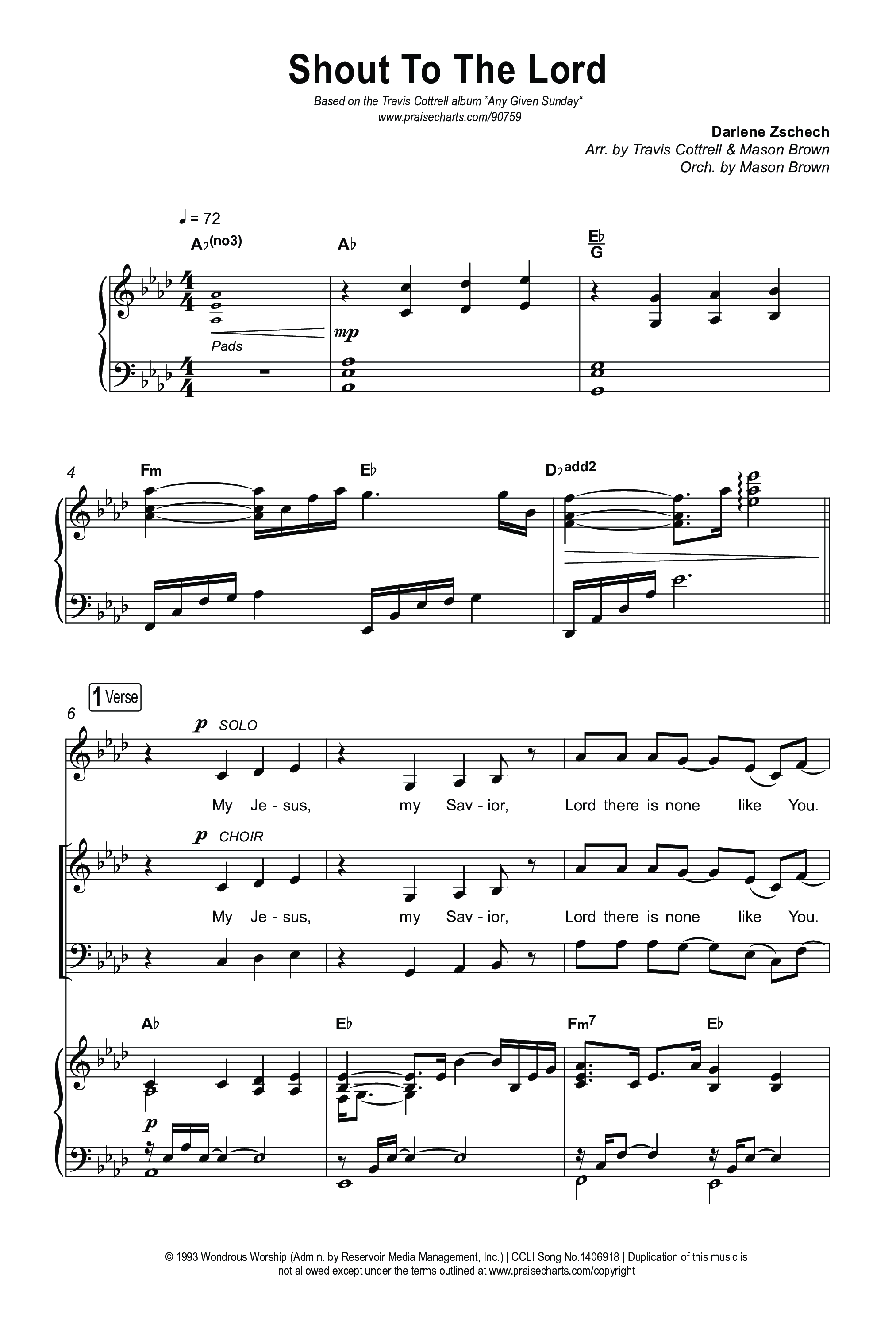 Shout To The Lord (Choral/SATB) Octavo (SATB & Pno) (Travis Cottrell / Brooke Voland / Arr. Mason Brown)