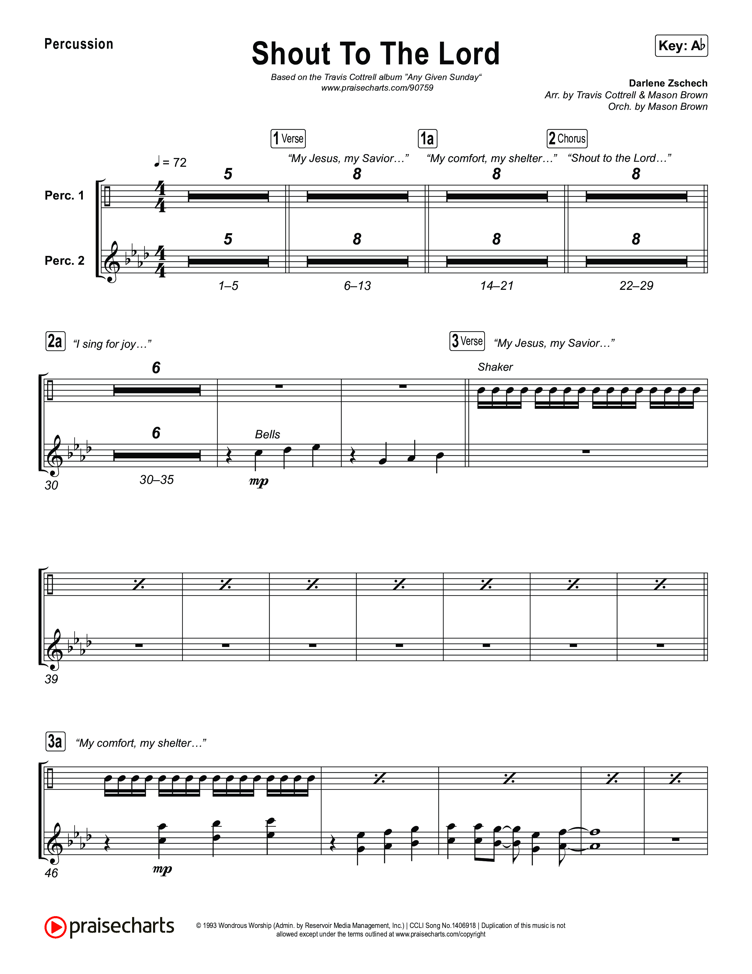 Shout To The Lord (Choral/SATB) Percussion (Travis Cottrell / Brooke Voland / Arr. Mason Brown)