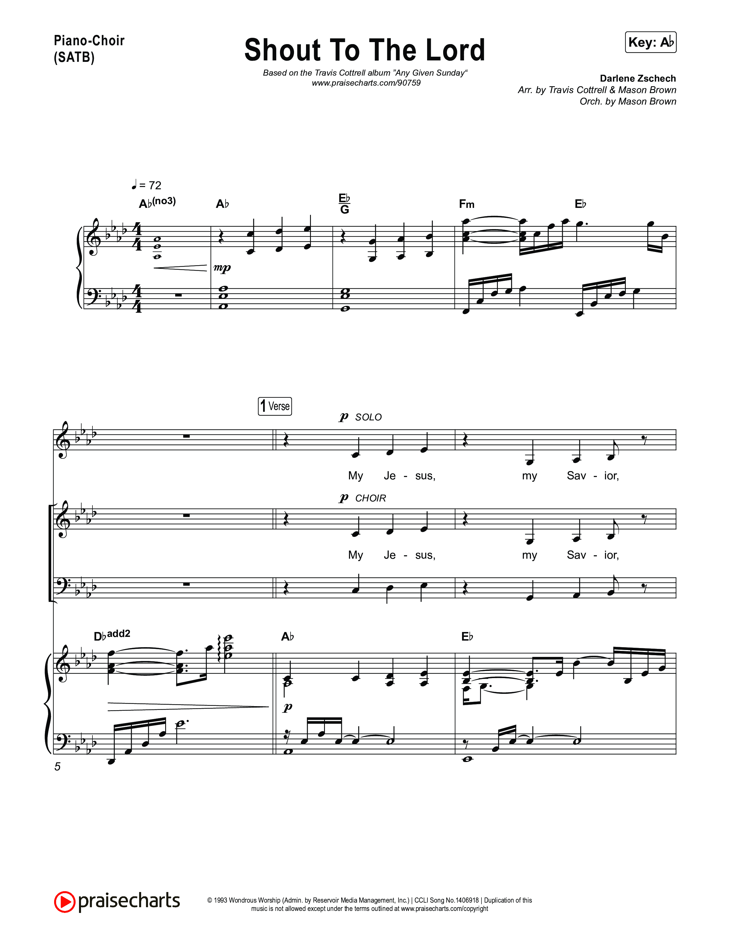 Shout To The Lord (Choral/SATB) Piano/Vocal (SATB) (Travis Cottrell / Brooke Voland / Arr. Mason Brown)