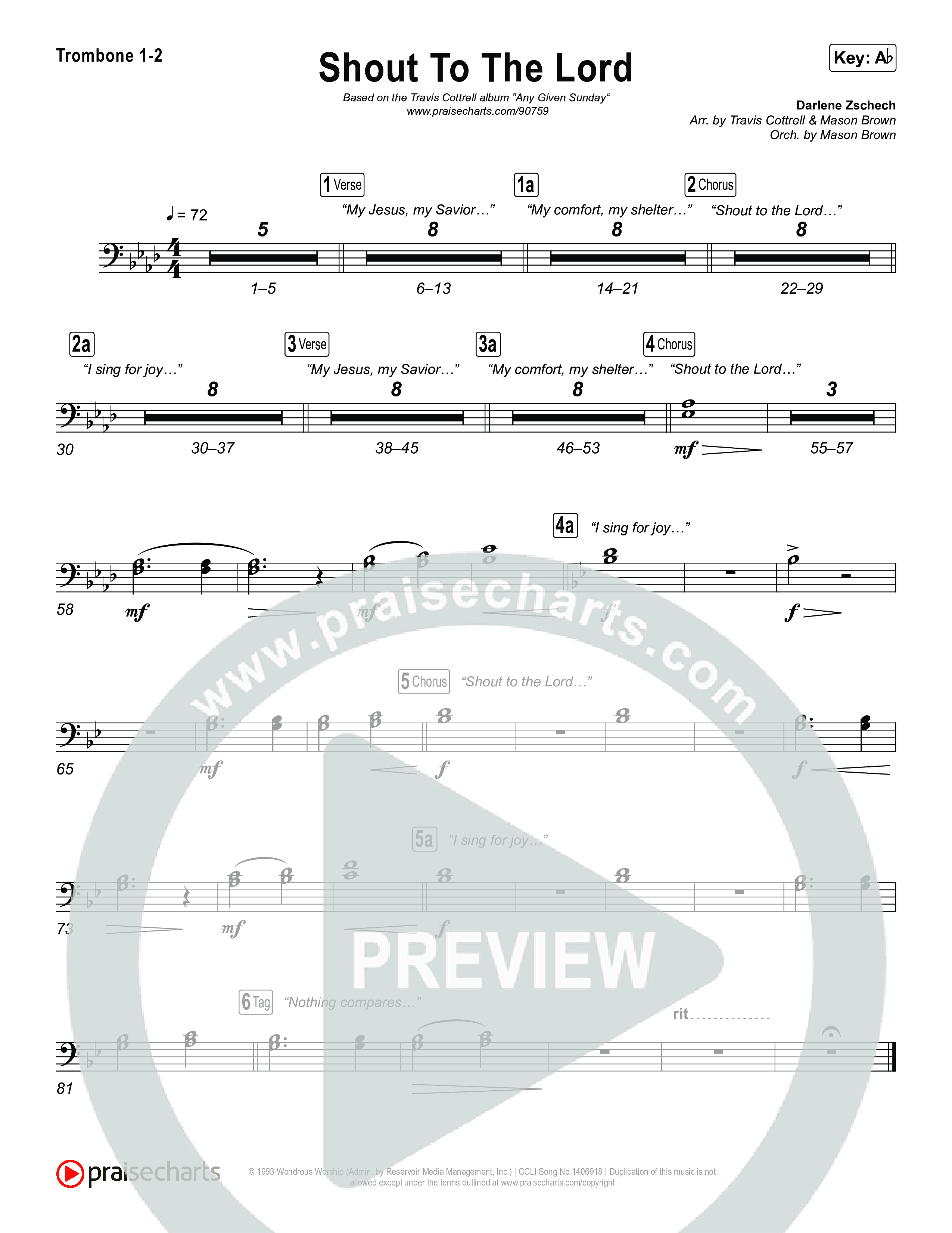 Shout To The Lord (Choral/SATB) Trombone 1,2 (Travis Cottrell / Brooke Voland / Arr. Mason Brown)