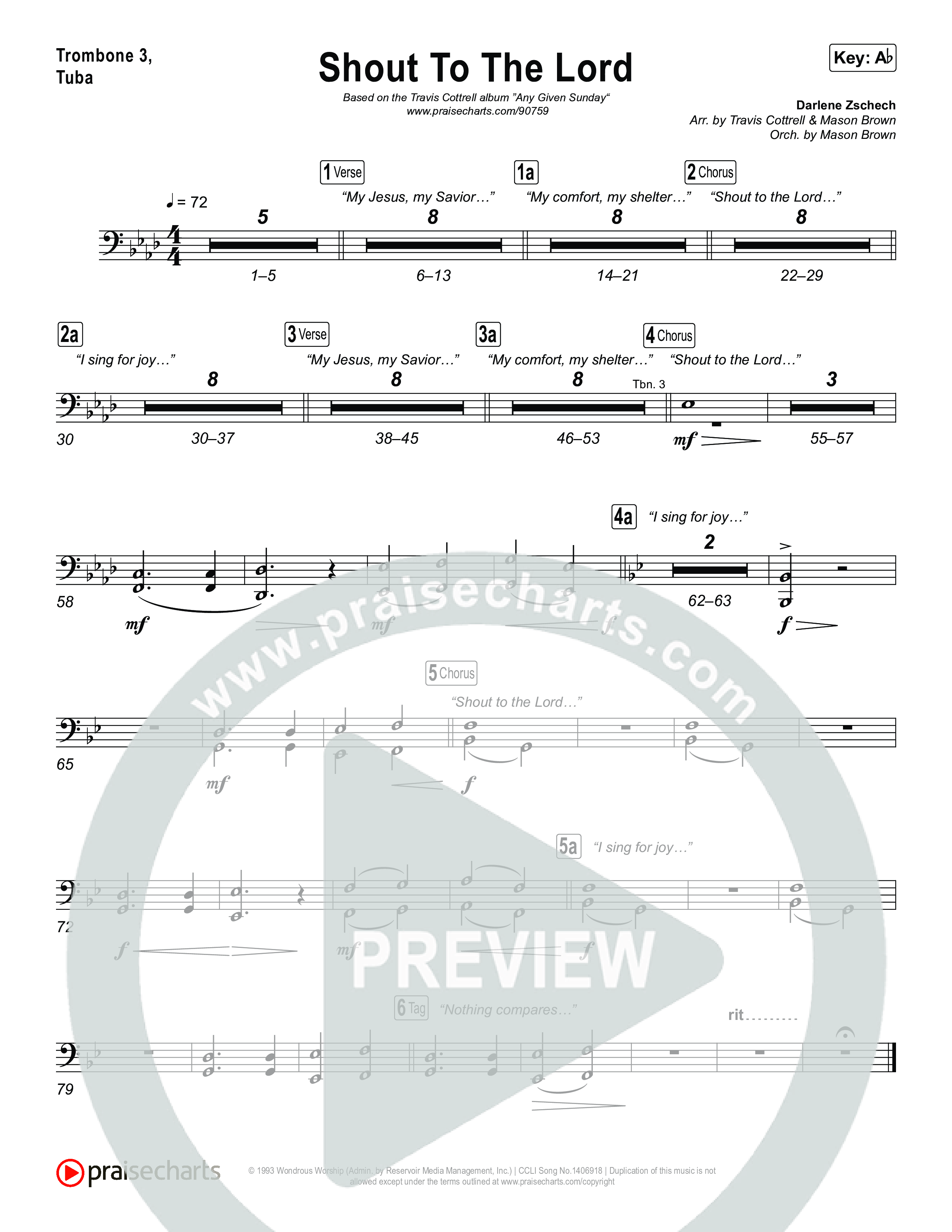 Shout To The Lord (Choral/SATB) Trombone 1,2 (Travis Cottrell / Brooke Voland / Arr. Mason Brown)