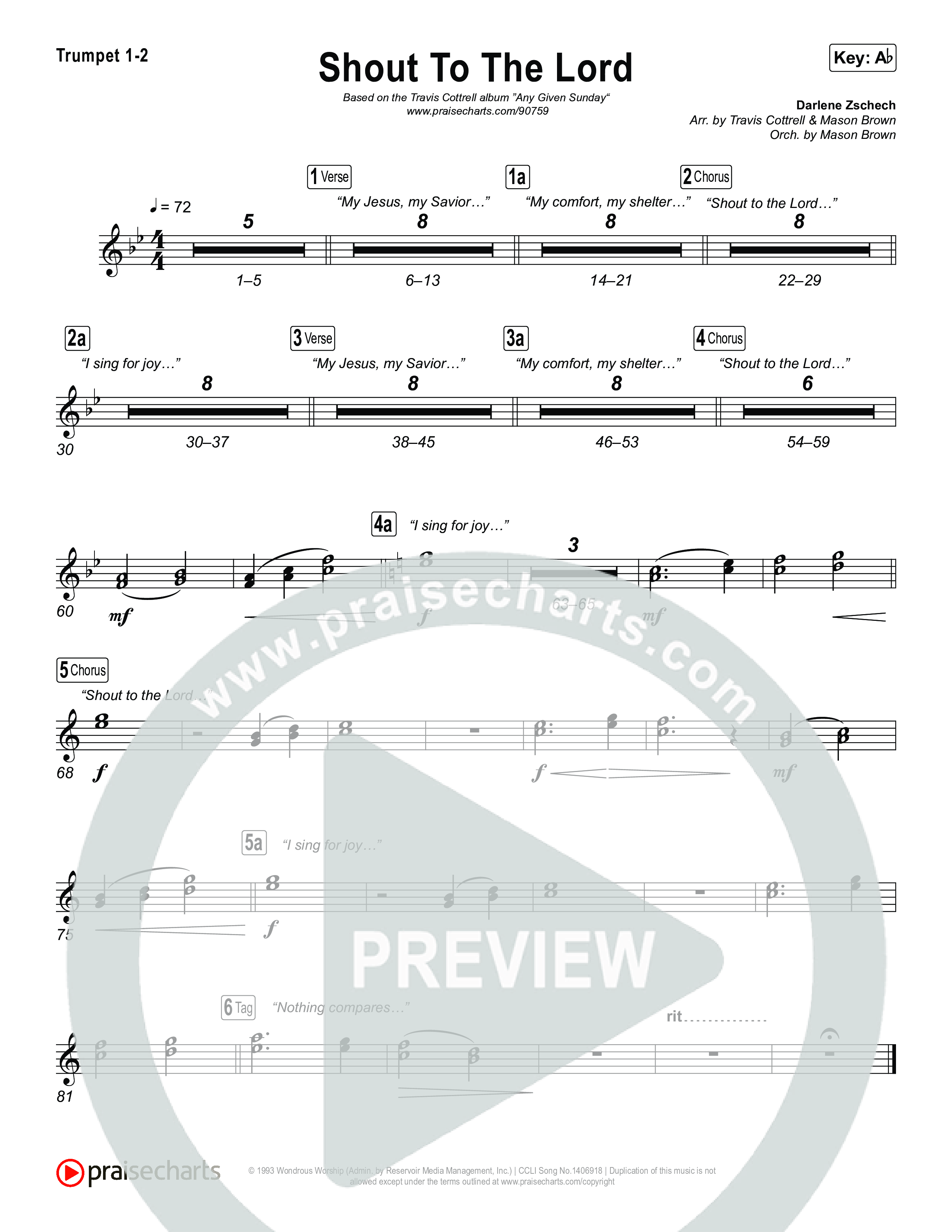 Shout To The Lord (Choral/SATB) Trumpet 1,2 (Travis Cottrell / Brooke Voland / Arr. Mason Brown)